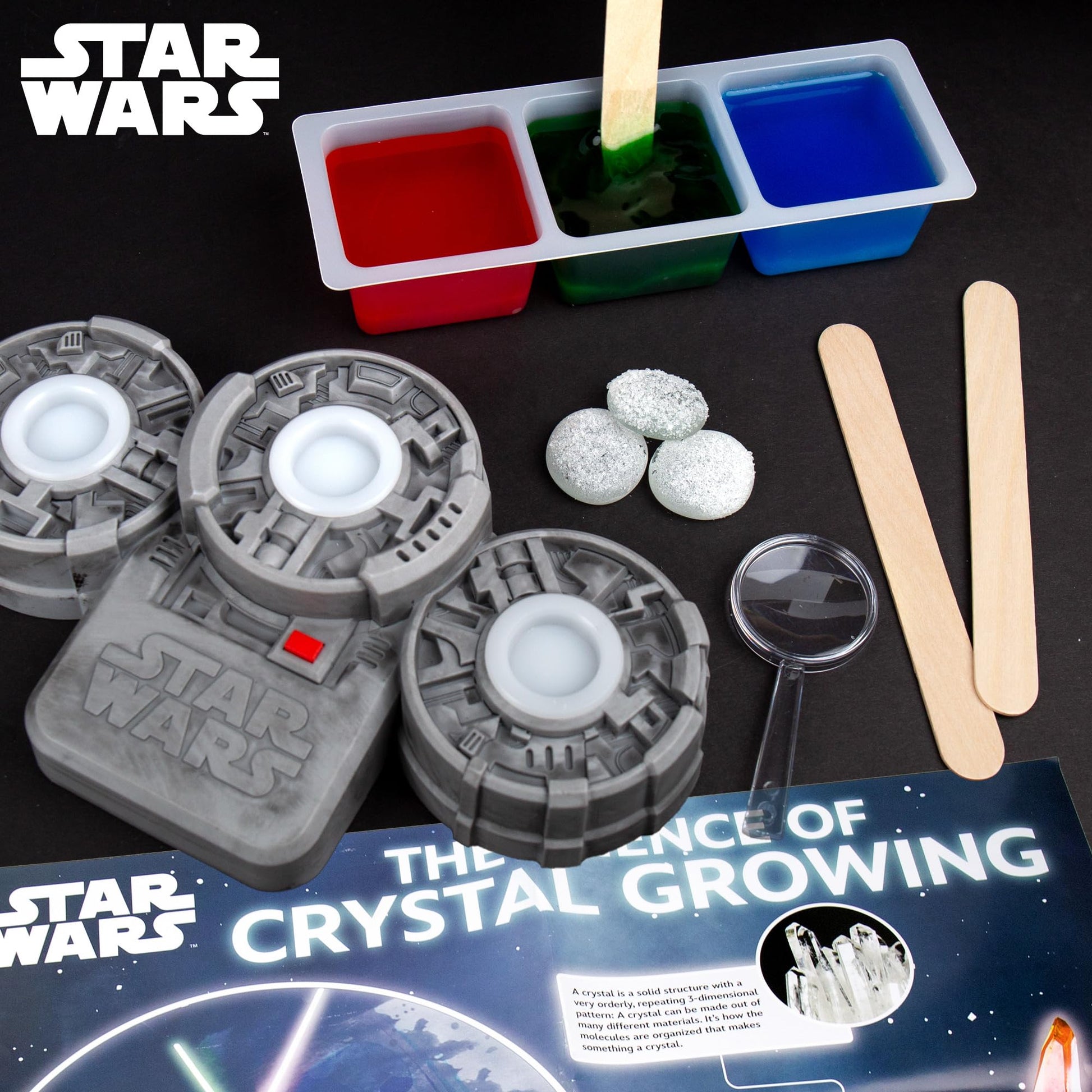 STAR WARS Glowing Crystals, Crystal Growing Kit with Light Up Display Stand, Grow 3 Colorful Crystals, Gift for 8 Year Old Boy, Merch, Toys for Boys