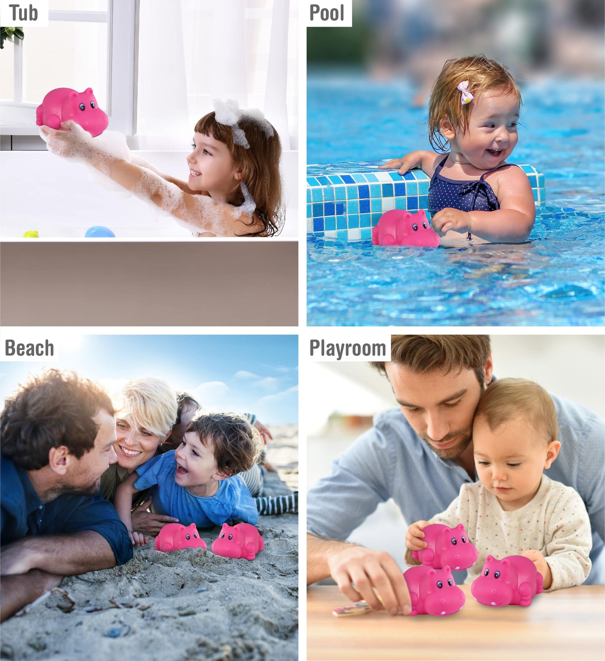 DolliBu Hippo Bath Buddy Squirter - Floating Pink Hippo Rubber Bath Toy, Fun Water Squirting Bathtime Play For Toddlers Cute & Soft Wild Life Animal