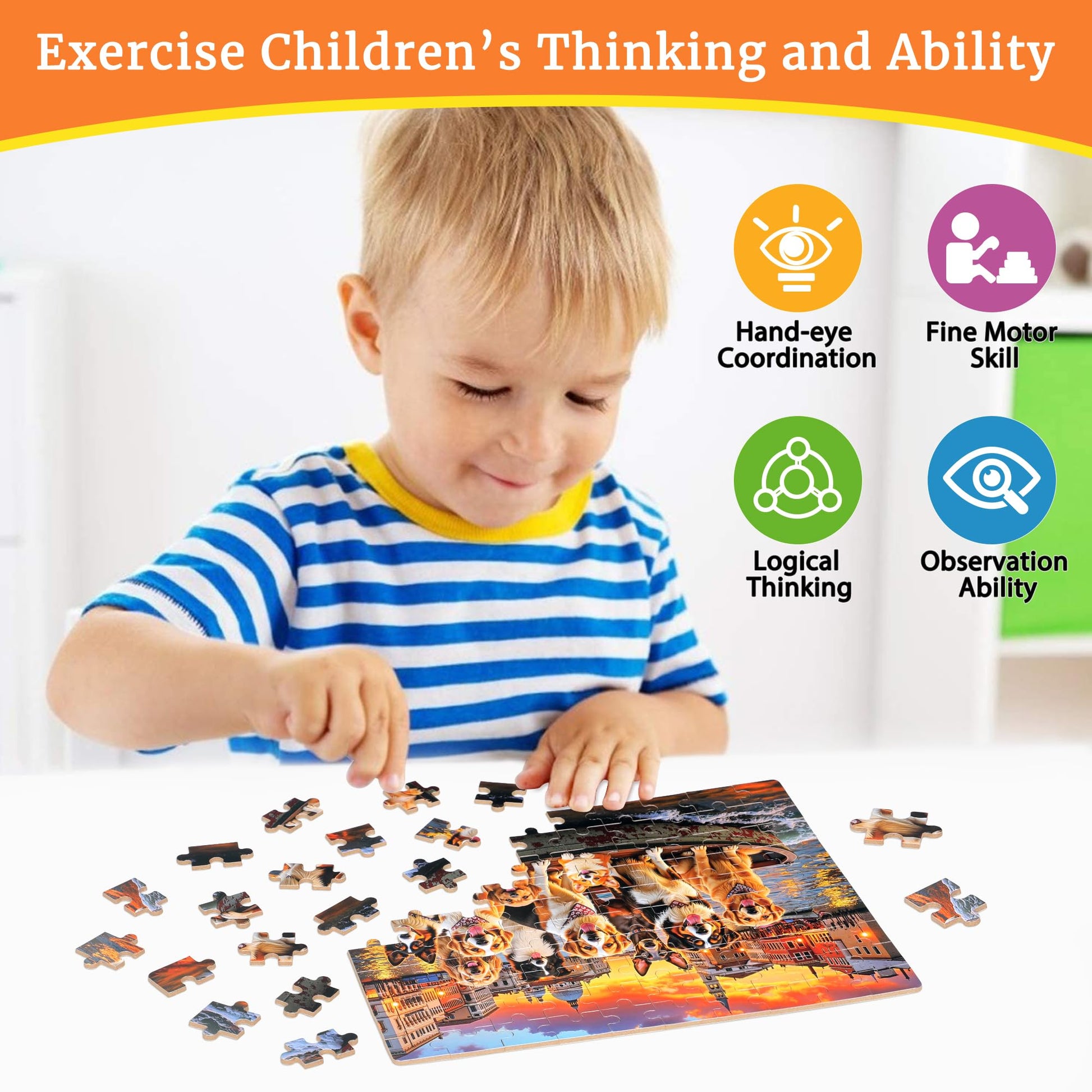 MZZOTOY Sunset Dogs Puzzle for Kids Ages 4-8, 100 Pieces Jigsaw Puzzles for Kids Ages 3-5? Learning Educational Puzzles Toys Great Gift for Boys Girls