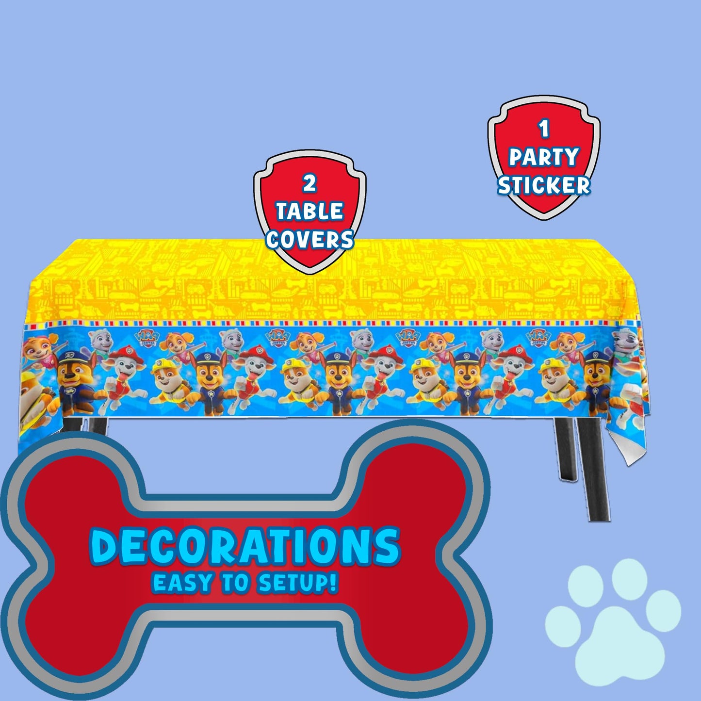 Unique Paw Patrol Party Supplies | Table Cover Set | Officially Licensed | 54" x 84" Plastic Table Covers 2 Count | Birthday Decorations for Kids