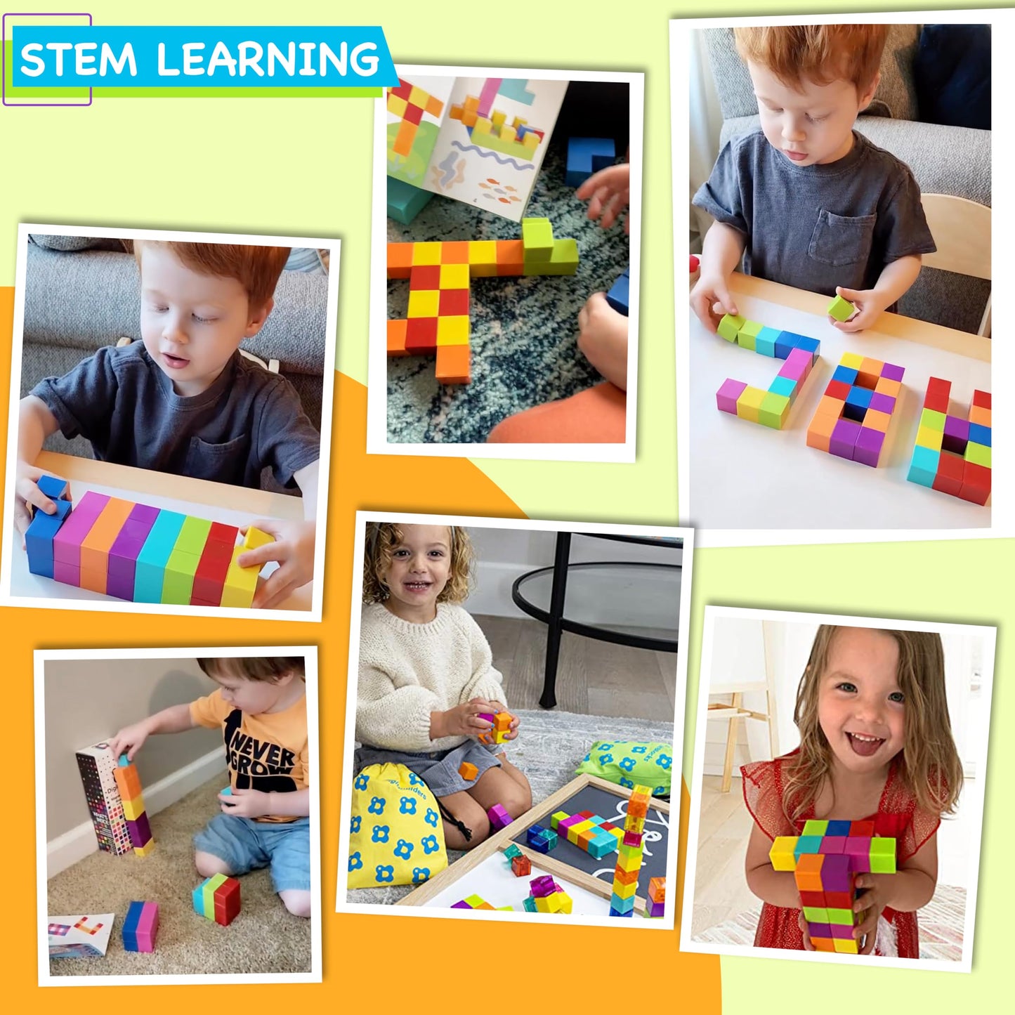 BrainSpark 48PCS Multi-Color DigitBlocks Magnetic Building Cubes STEM Montessori Magnet Blocks for Kids, Educational Building Block Construction Toy