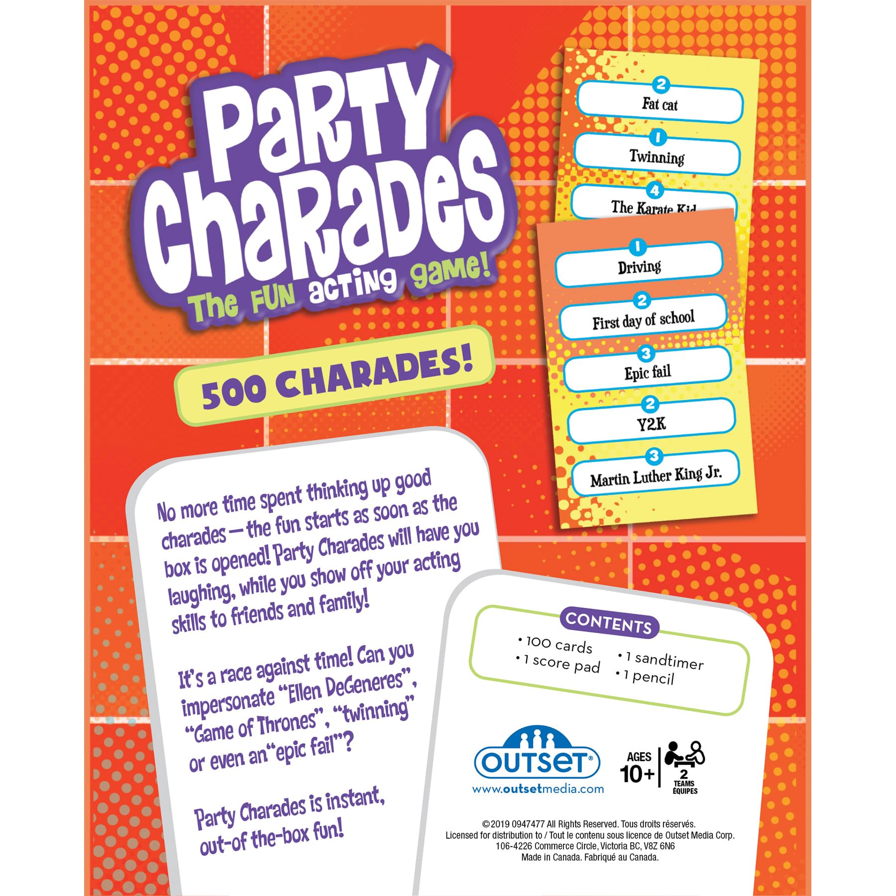 Outset Media- Party Charades Game - Family-Friendly Fun with 500 Charades Cards and Timer - Group Game Night Essential, Ages 10 and up, Amazon