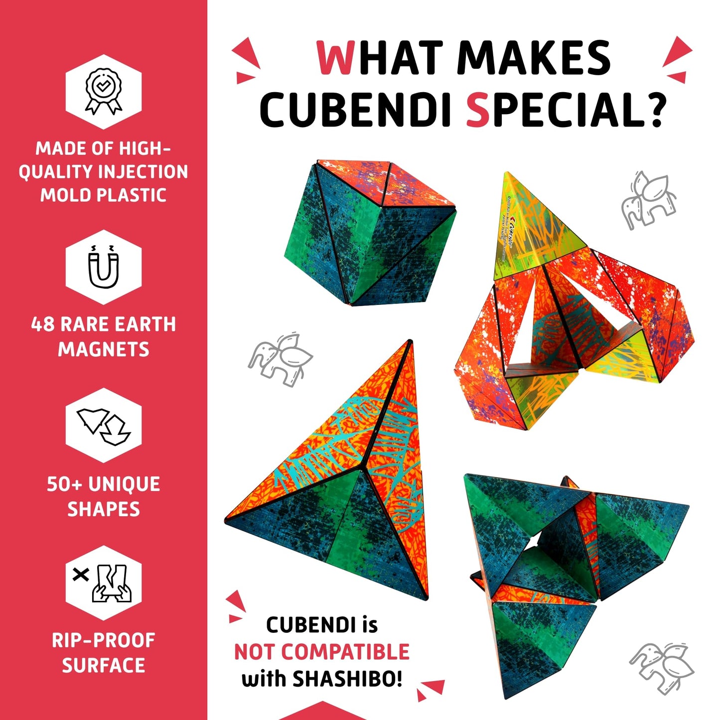CUBENDI Geometric Origami Puzzle - Infinity Fidget Cube for Adults, Kids & Teens - Mesmerizing & Magnetic Shape Shifting Box w/48 Rare Earth Magnets