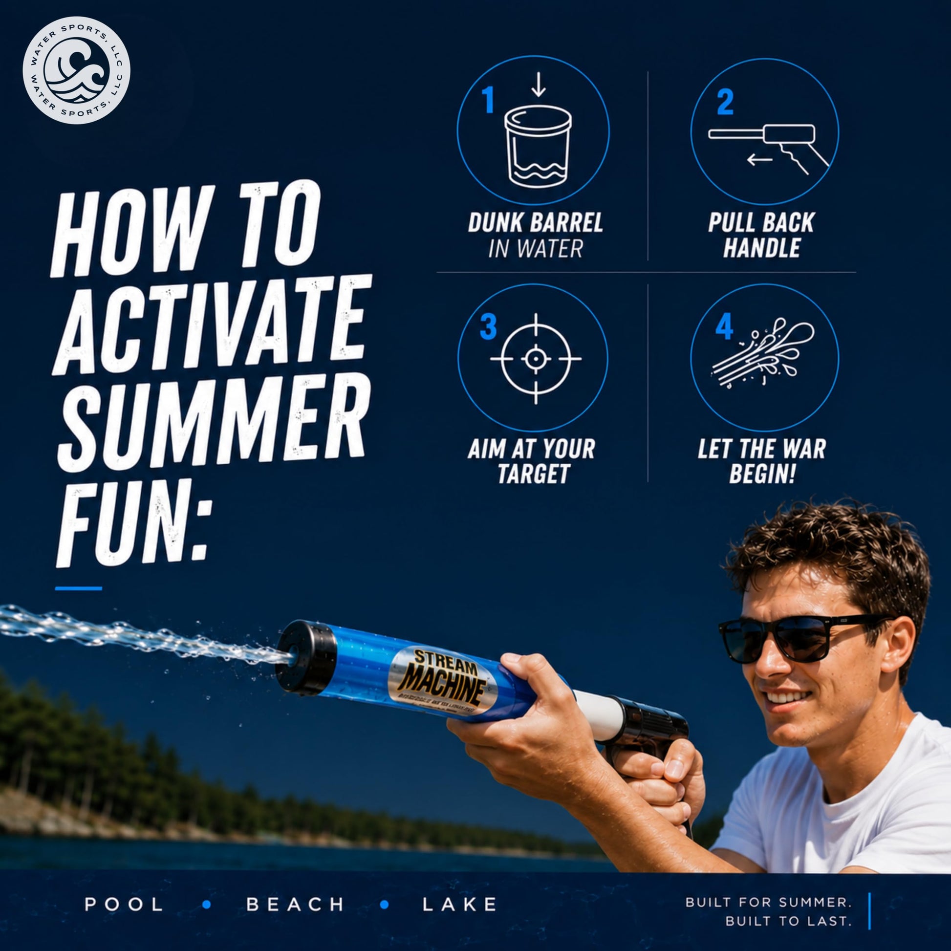 Stream Machine Water Gun Launcher TL-600 17 Inch Single Barrel Water Launcher, Water Soaker Gun Shoots 40+ ft, Pool Squirt Gun for Outdoor Summer Fun