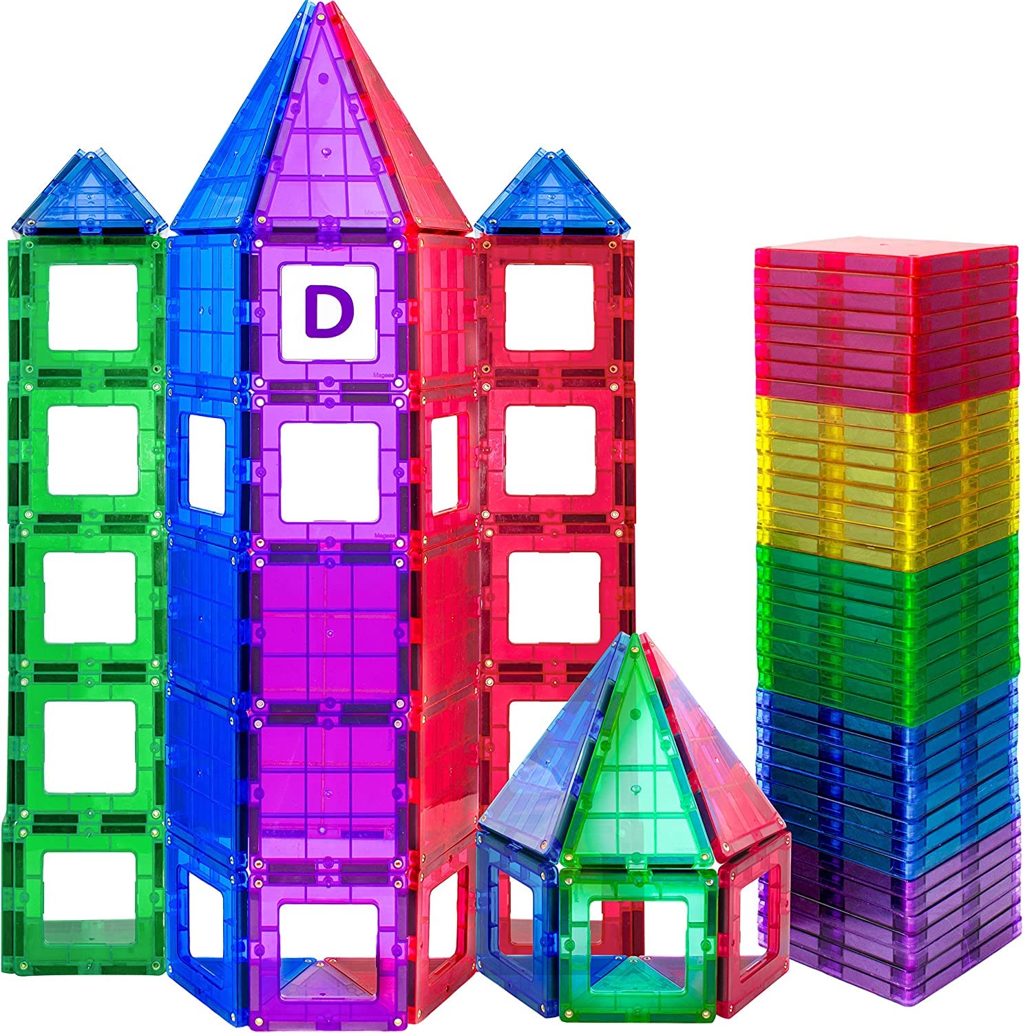 Magnetic Tiles Building Blocks - 113pcs Advanced Set - STEM Toys for 3+ Year Old Boys and Girls -Strongest Magnets - Includes 13 Piece Insert Alphabet