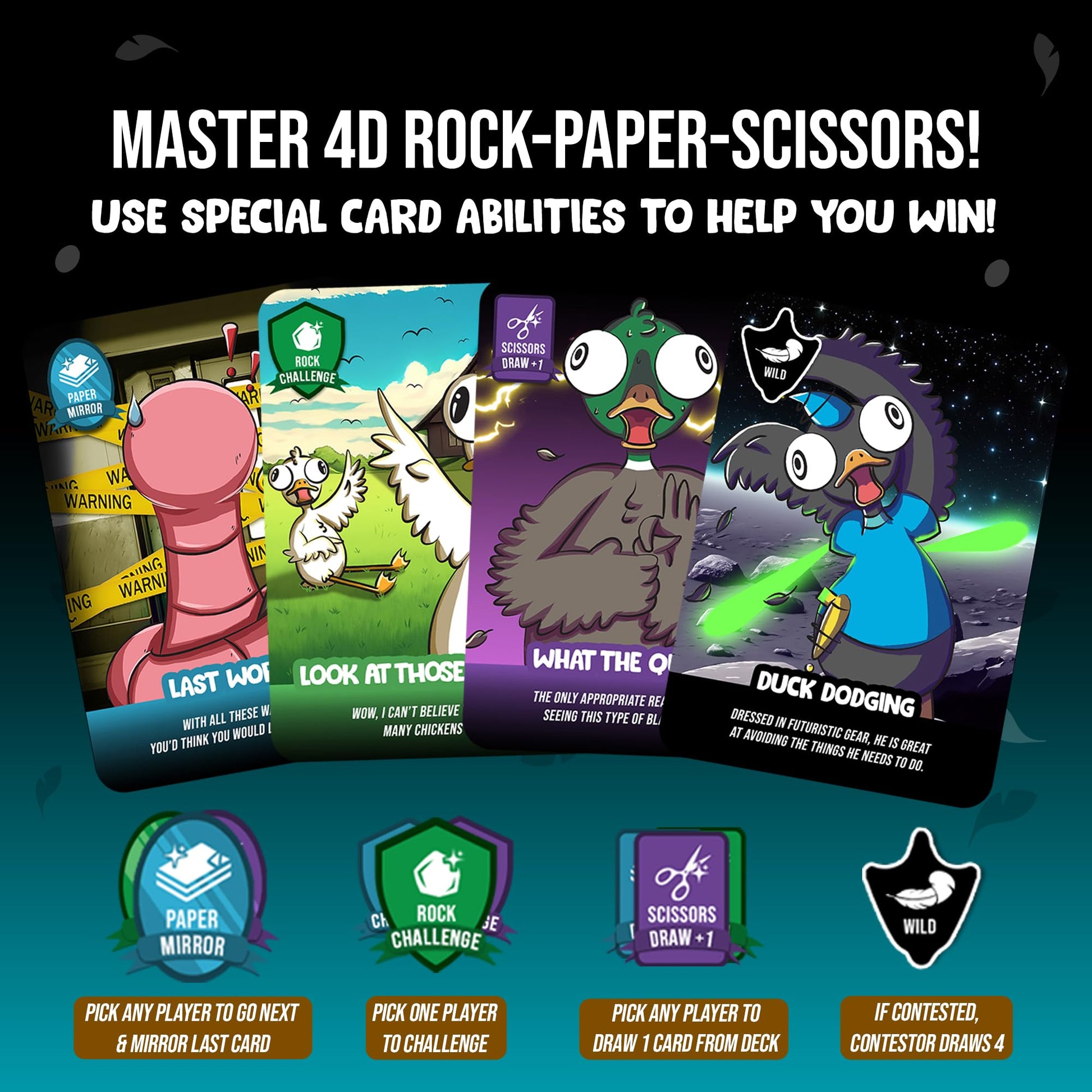 Chicken Challengers Quack Heads Card Game The 4D Rock Paper Scissors Bluffing Party Game | Competitive and Fun for Adults & Teens, 2-6 Players, Ages