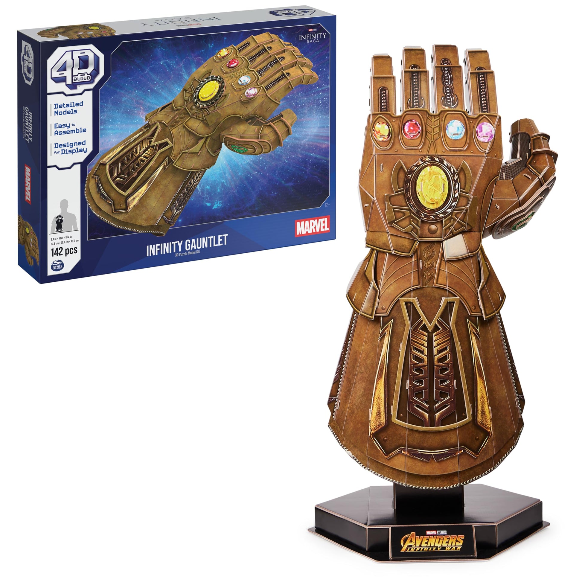 4D Build, Marvel Infinity Gauntlet 3D Model Kit with Stand, Marvel Collectibles & Desk Décor, Adult Puzzle, Building Toys, 142 Pieces, 3D Puzzles