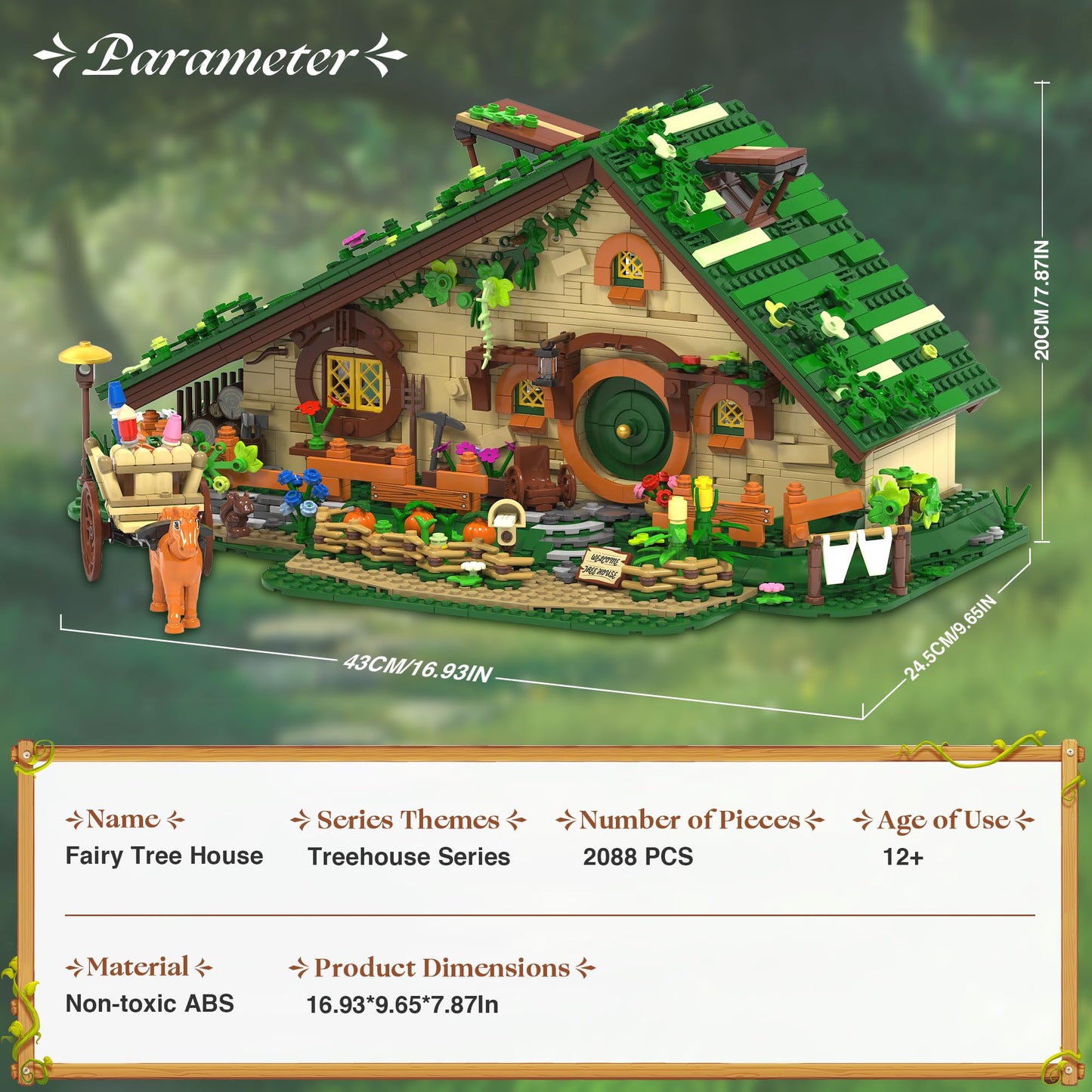 Medieval Fantasy A-Frame Cabin Building Blocks Set, 2088Pcs Architecture Tree House Building Set with Interior and Garden, Creative Construction Gift