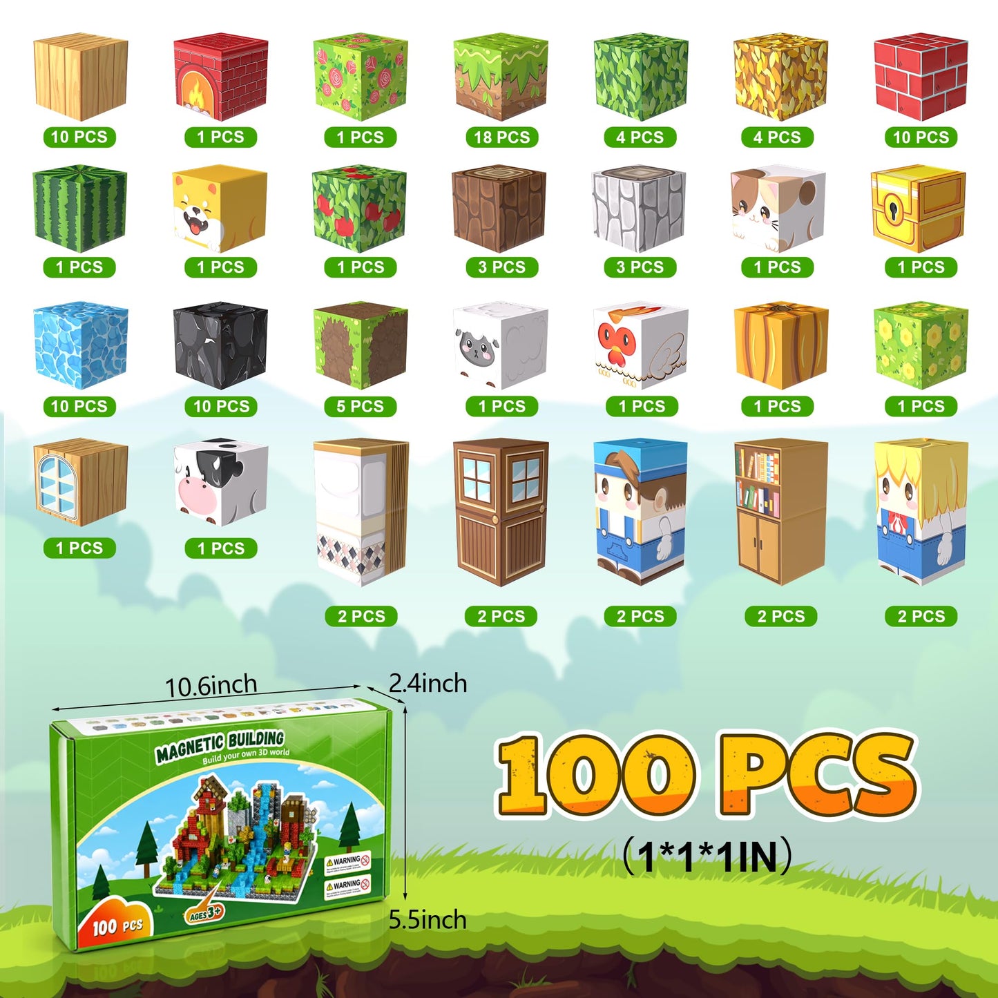 Fitrobust 150PCS Magnetic Blocks, Magnetic Building Blocks, 0.78in Magnetic Building, STEM Game Stacking Toys for Kids, Birthday Gifts for Boys
