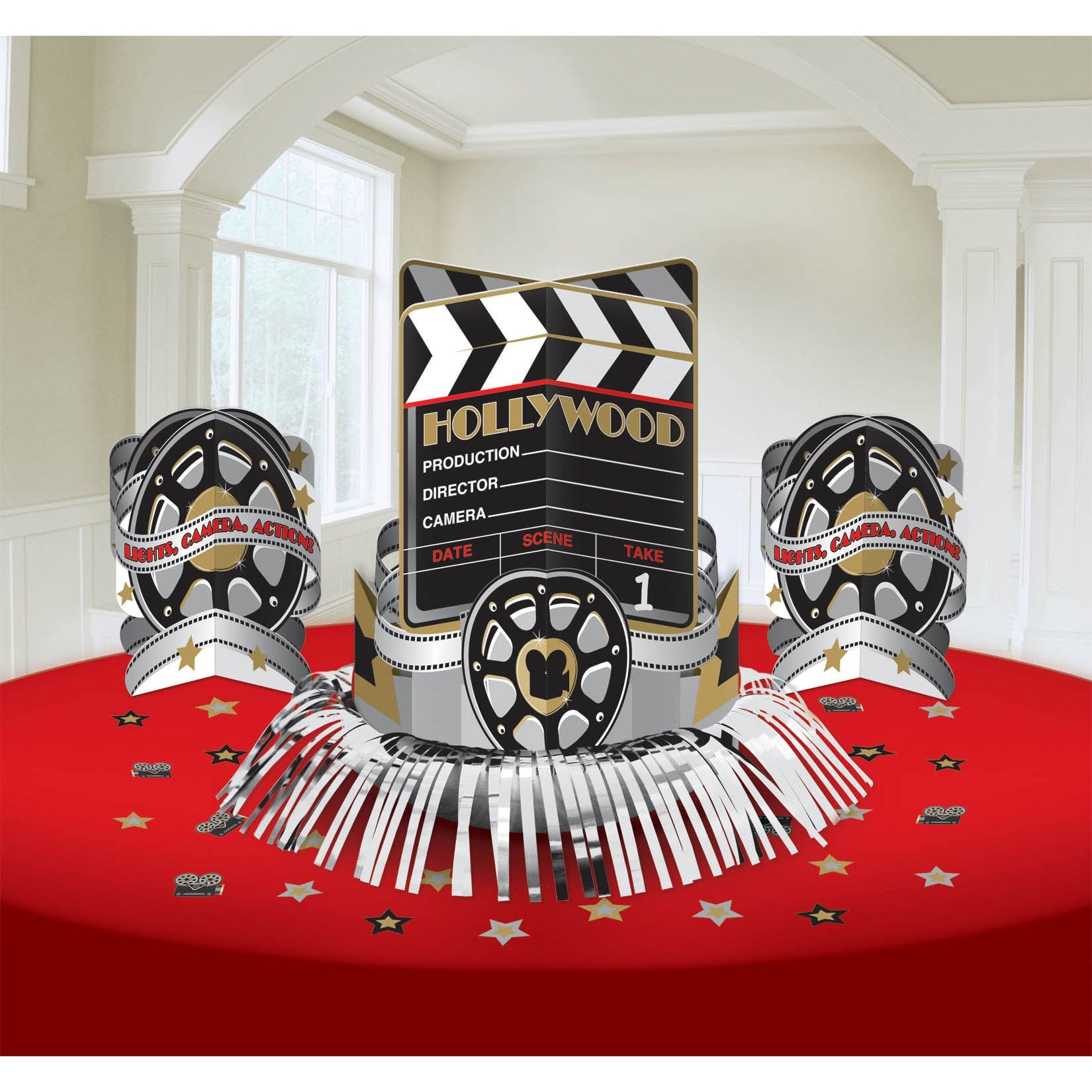 Amscan Movie Night Hollywood Themed Movie Night Table Centerpiece (1 Piece), Multi Color, 13.7 x 11.6