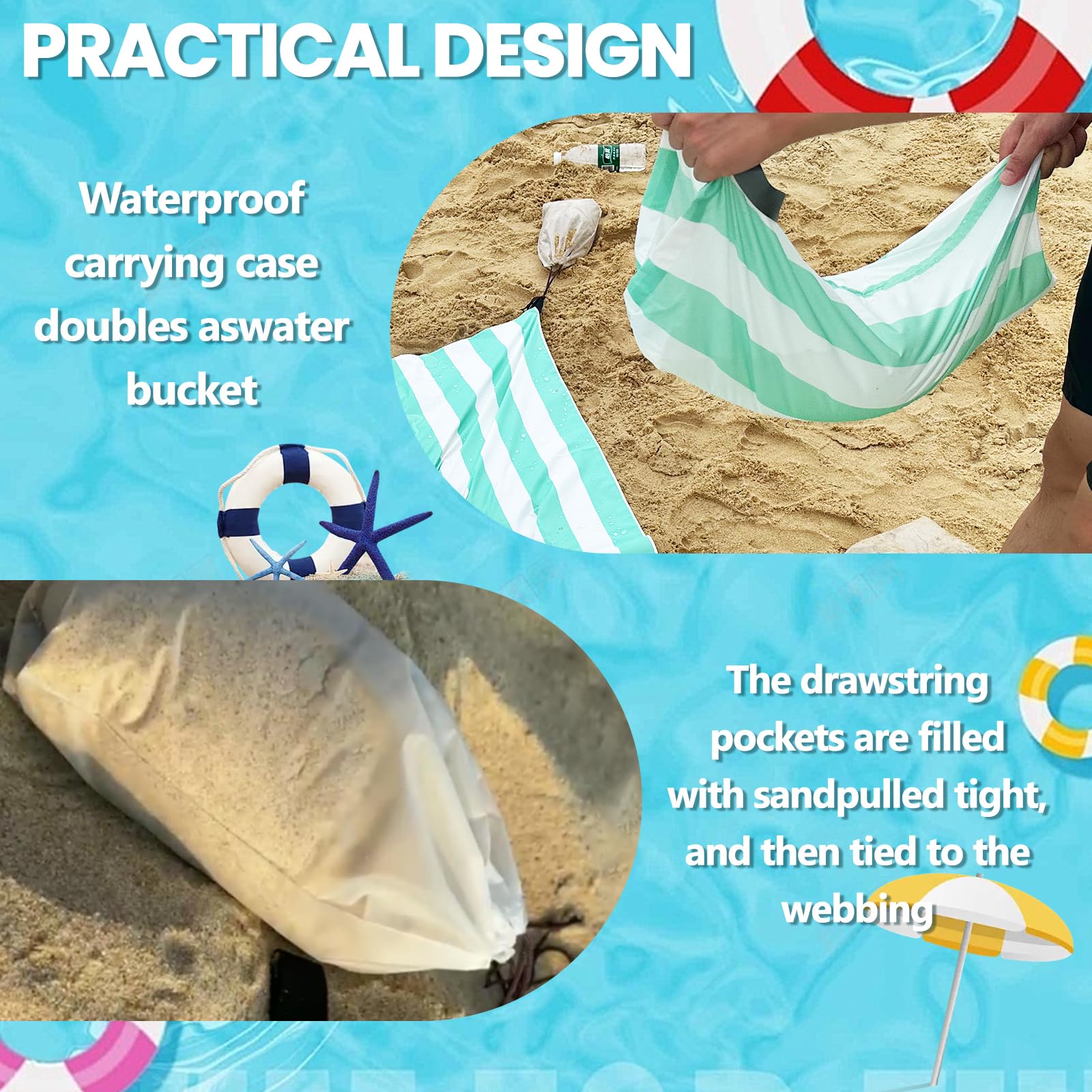2 in 1 Beach Puddle/Beach Mat,6.5 x 6.5 ft Beach Pool with 8 Bags Waterproof Carrying Bag,Waterproof and Skin-Friendly Material Beach Puddle Green
