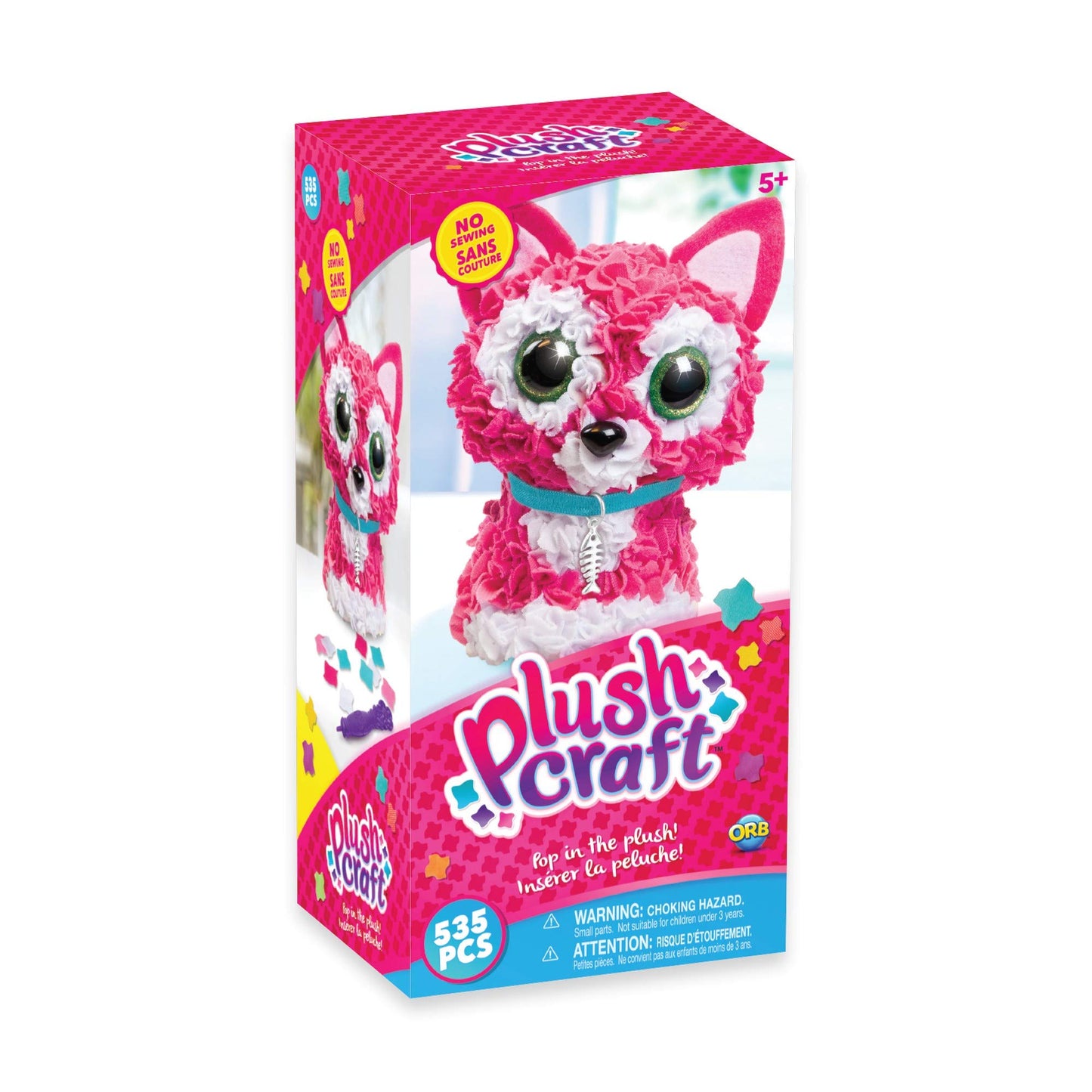 The Orb Factory PlushCraft Kitty 3D Kit, Pink/White/Blue, 5" x 4" x 10" (72889)