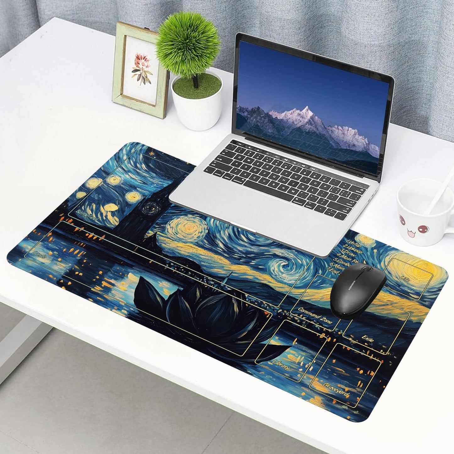 Partypda MTG Mat TCG DND Playmat with Storage Bag & 7 Dice | Waterproof Non-Slip Surface | Premium Edge-Locking Design | Play Mat with Zones for Magic