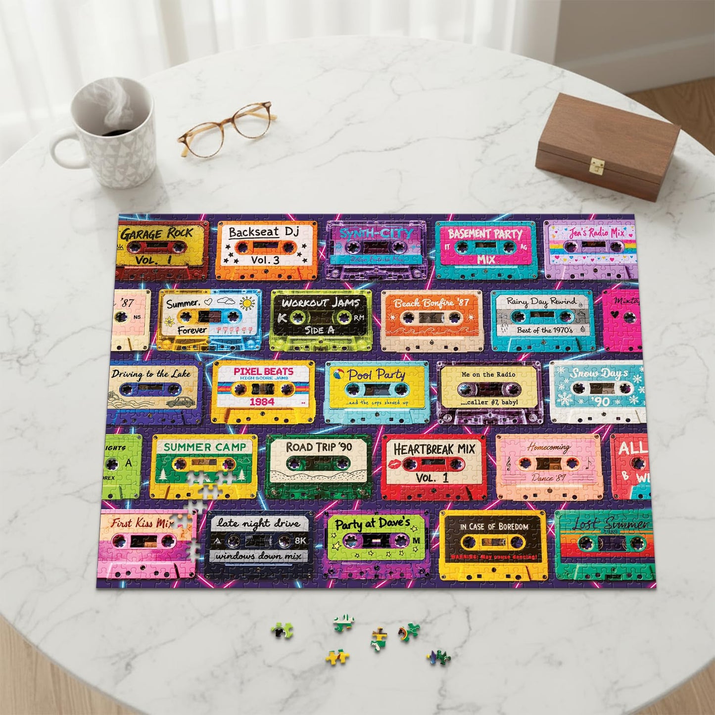 Mixtape Memories (No. 16) - 1000 Piece Retro Jigsaw Puzzle for Adults | Printed in USA | Satin Low-Glare Finish | Random Ribbon Cut | Bonus Poster |