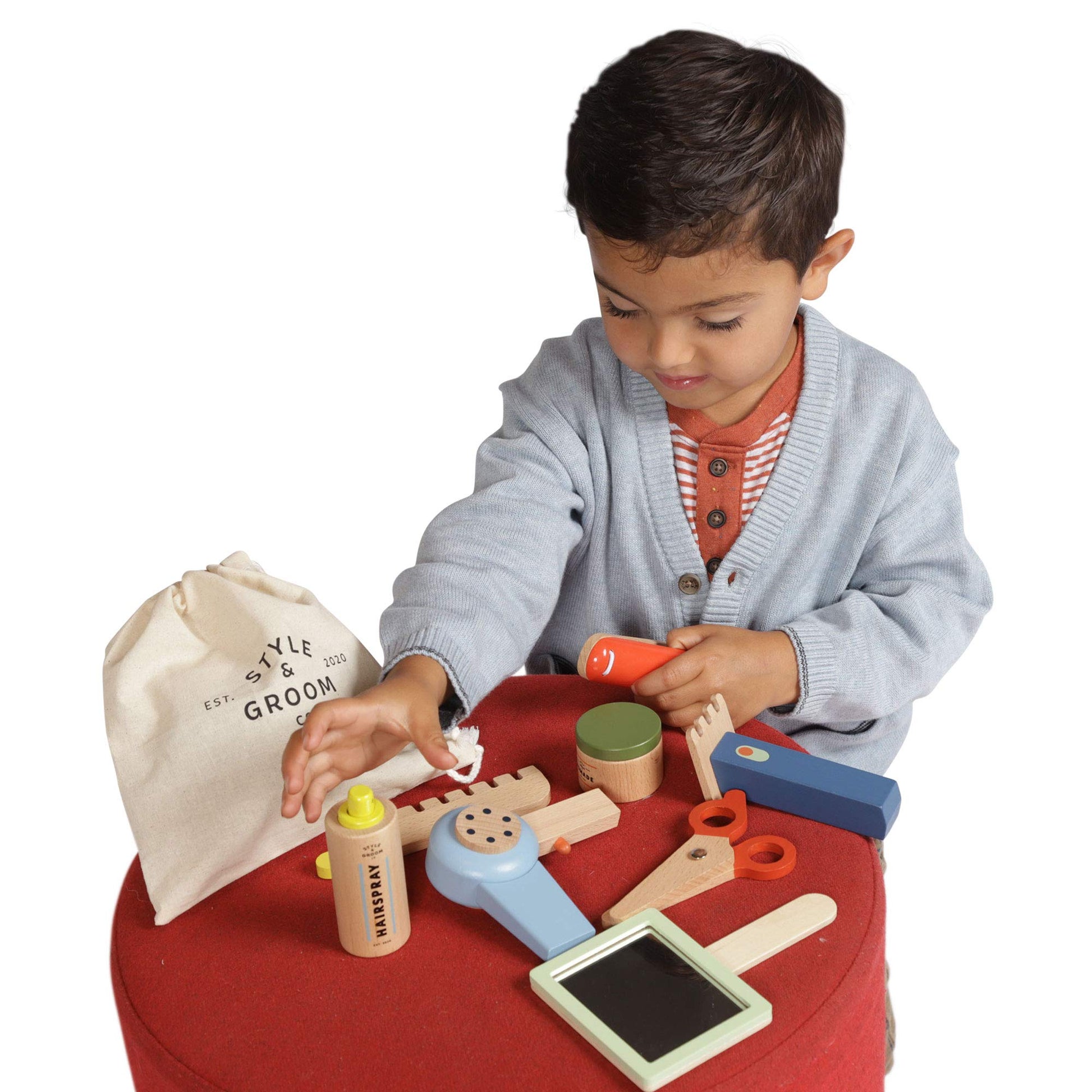 Manhattan Toy Style & Groom 9 Piece Wooden Toddler & Kids Pretend Play Hair Styling & Grooming Kit