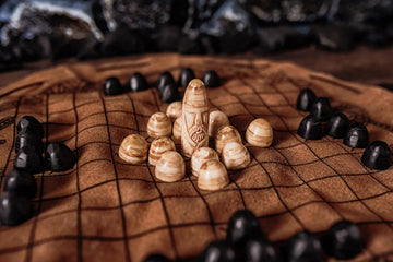 Handcrafted Viking Hnefatafl Set with 100% Genuine Ox-Bone Game Pieces and Premium Leather Game Mat - Leather Chord Tie System for Easy Store & Travel