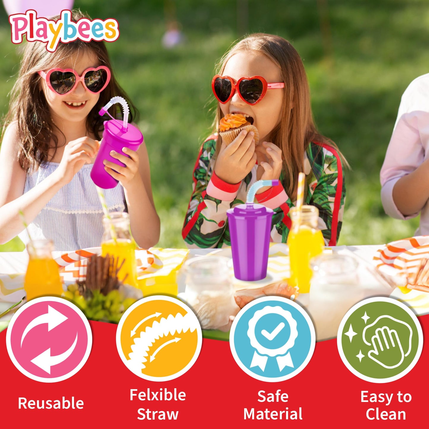 Playbees 12 Pack Neon Sipper Cups - 6 Oz. - Colorful, Spill-Proof Cups with Lids and Straws - Ideal for School Events, Themed Parties, and Birthday