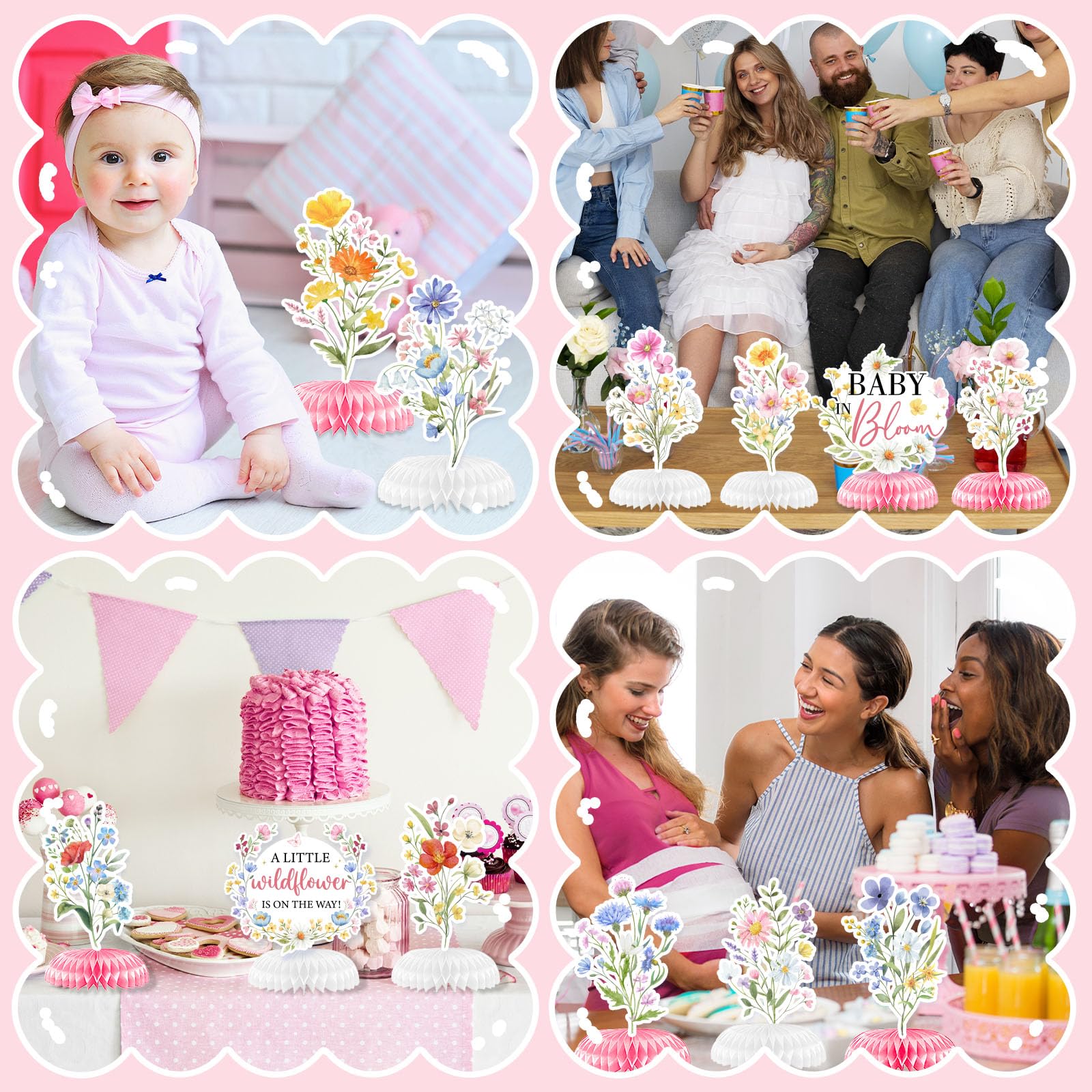 Baby in Bloom Baby Shower Decorations Honeycomb Centerpiece, 12PCS Wildflower Baby Shower Honeycomb Centerpiece A Little Wildflower Is On The Way