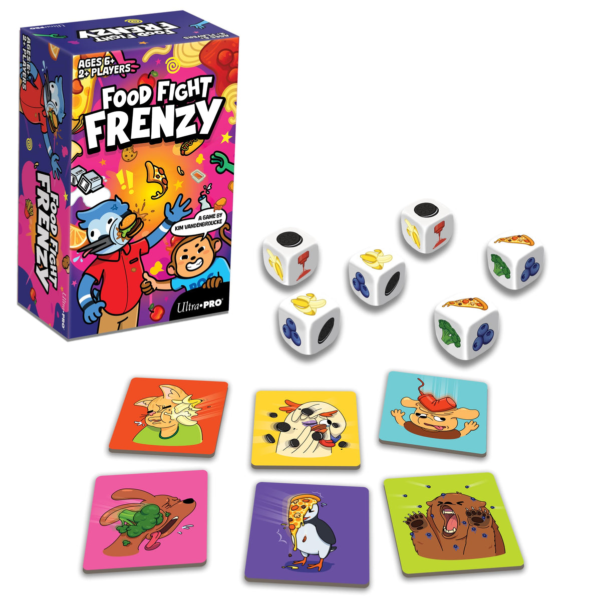 Food Fight Frenzy - Fun & Fast-Paced Family Dice Game Rolls, Pattern Matching, and Dice Game for 2-6 Players, 72 Tiles & 13 Oversized Dice, Family