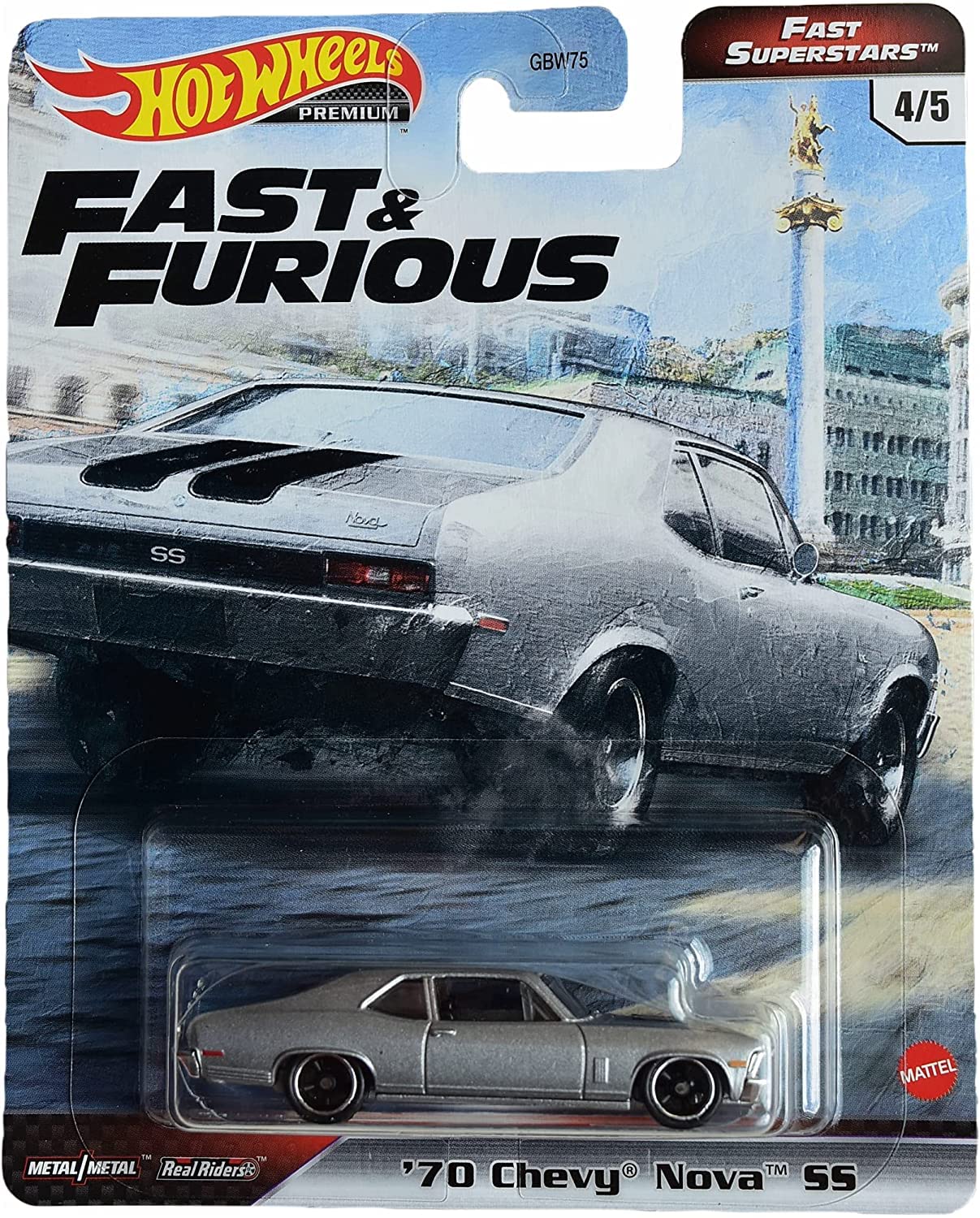 Hot Wheels '70 Chevy Nova SS, [Silver] Fast Superstars 4/5