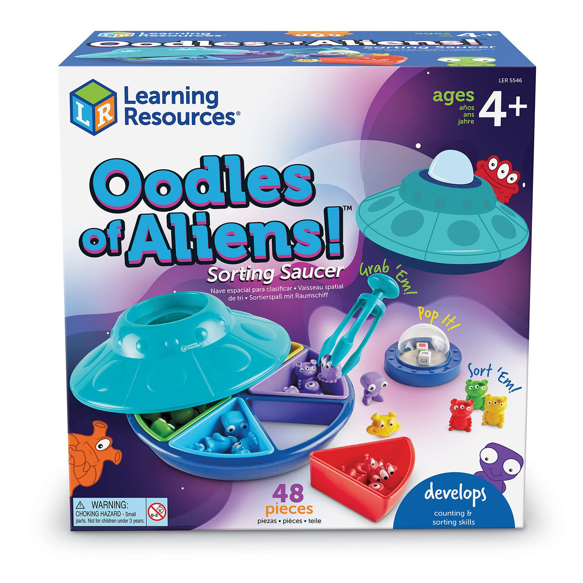 Learning Resources Oodles of Aliens Sorting Saucer - Board Stacking Games, Fine and Gross Motor Skills, Montessori Sensory Toys, Counting