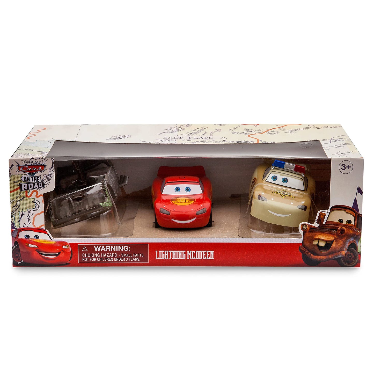 Disney Store Official Lightning McQueen Die Cast Set - Cars on The Road Toys - 1:43 Scale Disney Cars Diecast Vehicle with Road Warrior & Deputy