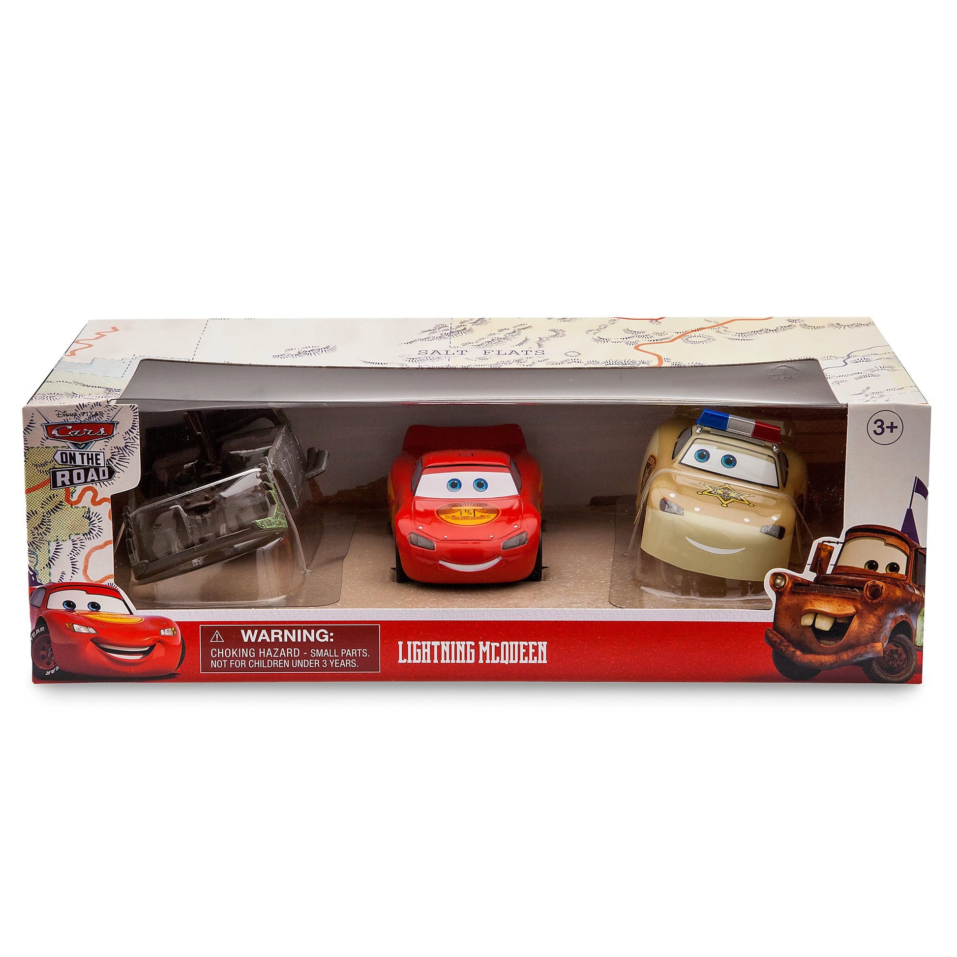 Disney Store Official Lightning McQueen Die Cast Set - Cars on The Road Toys - 1:43 Scale Disney Cars Diecast Vehicle with Road Warrior & Deputy