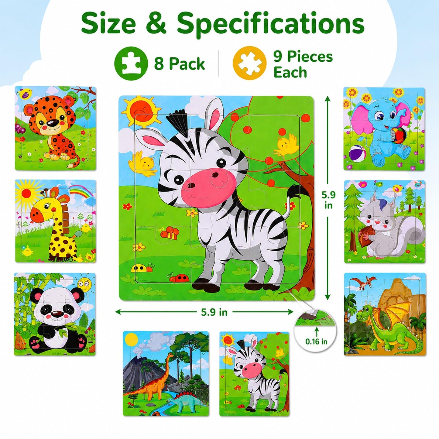 NASHRIO Wooden Puzzles for Toddlers Age 3-5, 8 Pack Animal and Dinosaur Jigsaw Puzzles, Preschool Educational Toys, Wooden Puzzle Set for Boys Girls