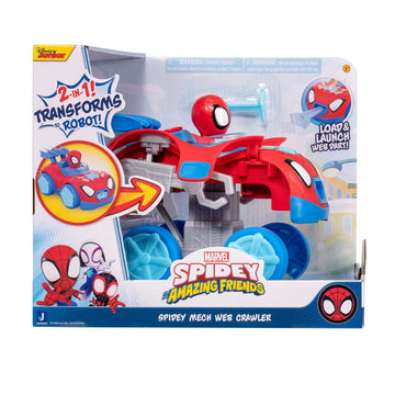 Jazwares Marvel Spidey and HIS Amazing Friends Spidey MECH Web Crawler - 8-Inch Transforming Vehicle - Toys Featuring Your Friendly Neighborhood