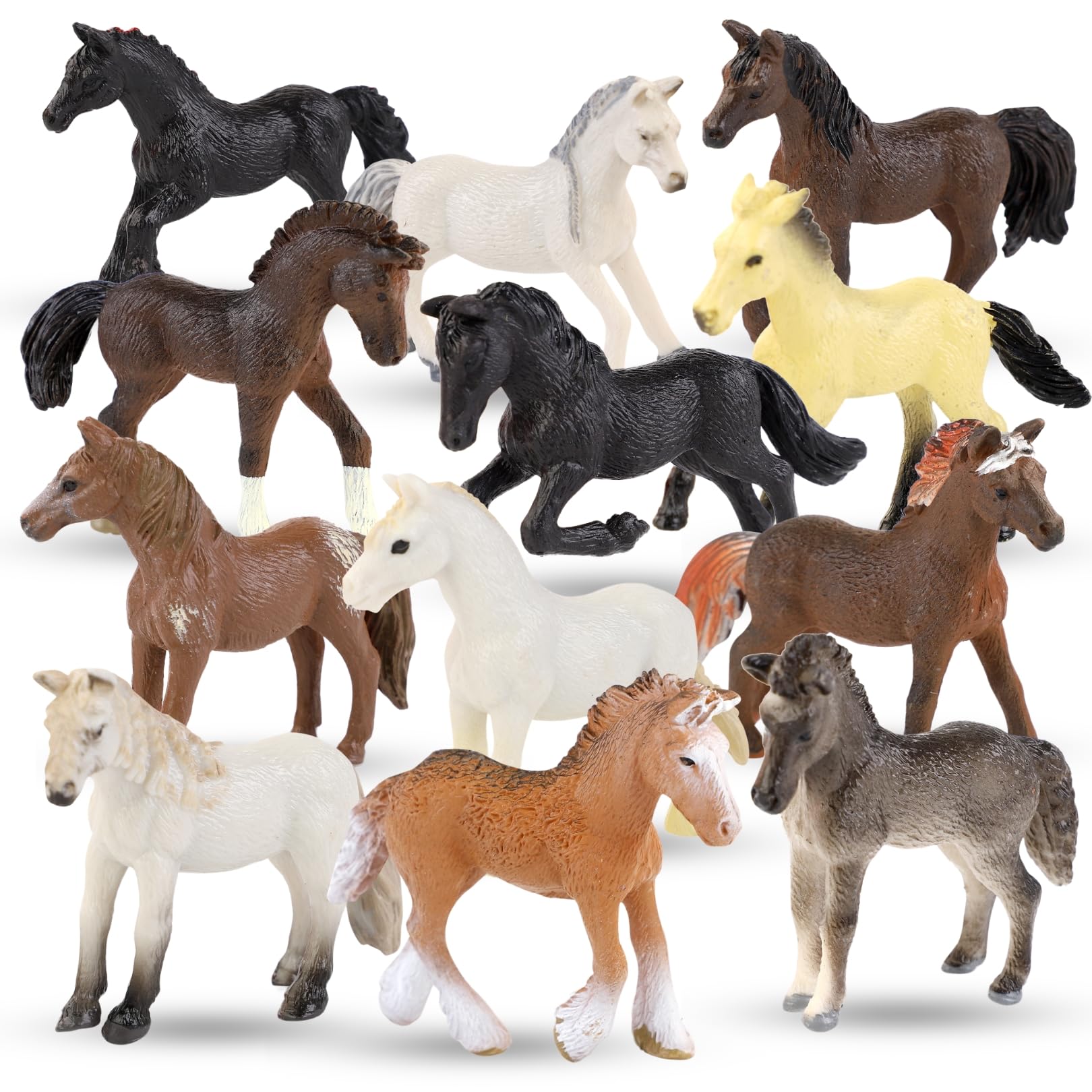 Liberty Imports 12 Pcs Deluxe Plastic Horse Figure Toy Set for Kids - Realistic Miniature Toy Pony Figurines Bulk Animal Variety Cake Toppers Gift