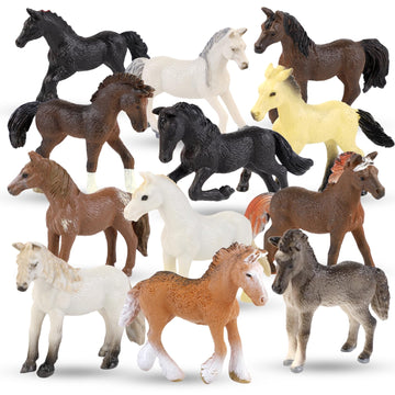 Liberty Imports 12 Pcs Deluxe Plastic Horse Figure Toy Set for Kids - Realistic Miniature Toy Pony Figurines Bulk Animal Variety Cake Toppers Gift