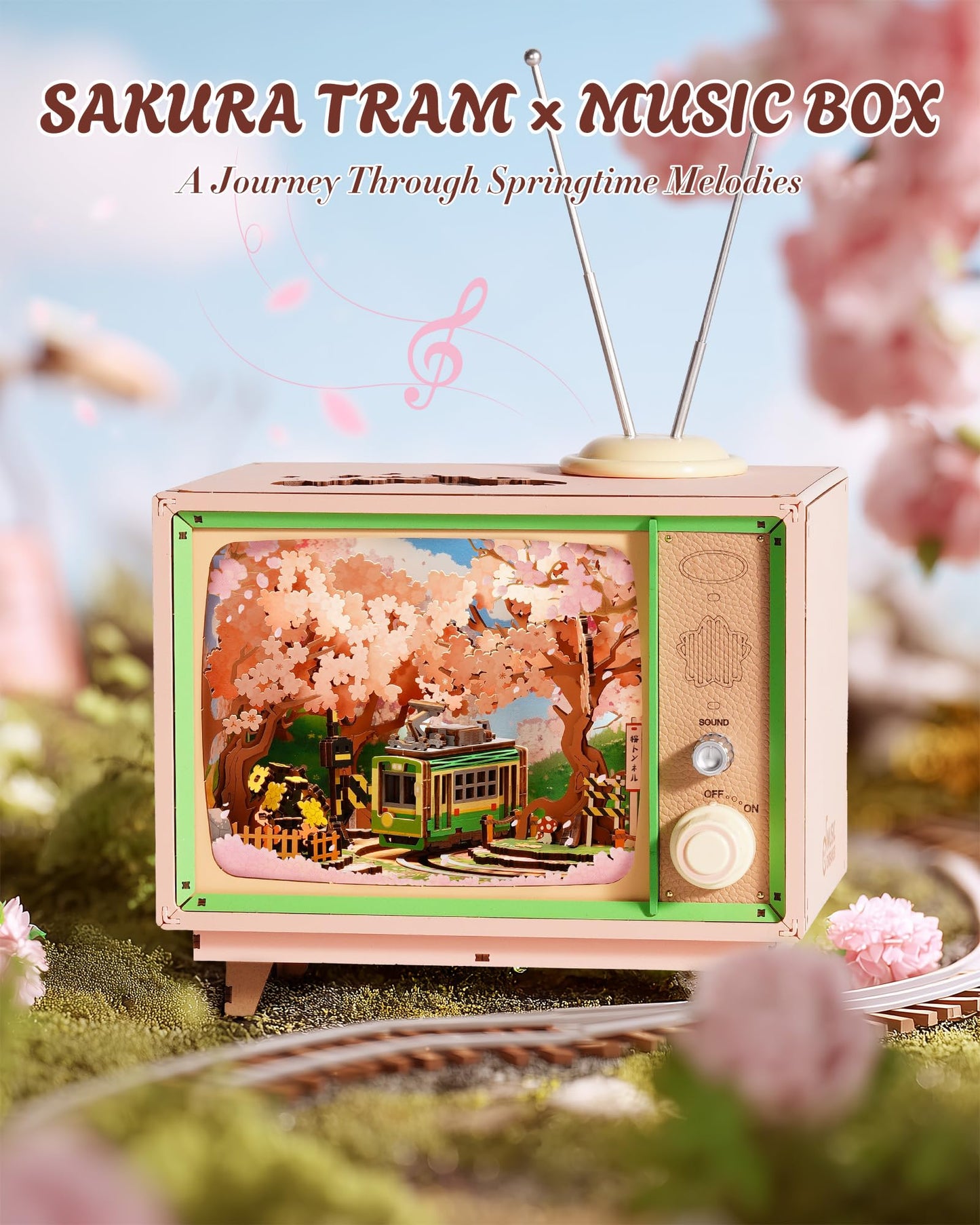 ROBOTIME 3D Wooden Puzzles for Adults DIY Miniature House Kits Music Box for Family Japanese Cherry Blossom Tree for Creative Gifts (Sakura Dreamy