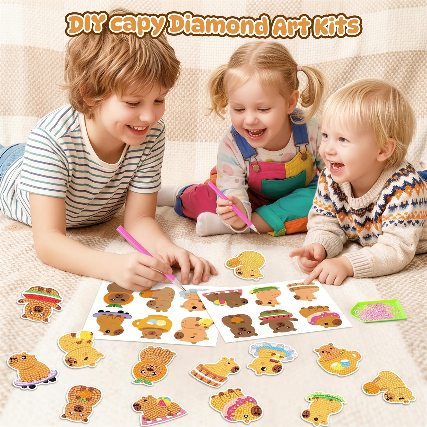 FFyhiinski CAPY Diamond Art Kits - 12Pcs CAPY 5D DIY Creative Art Craft Mosaic Sticker, Digital Diamond Parent Child Activity Kit, Beginner Craft