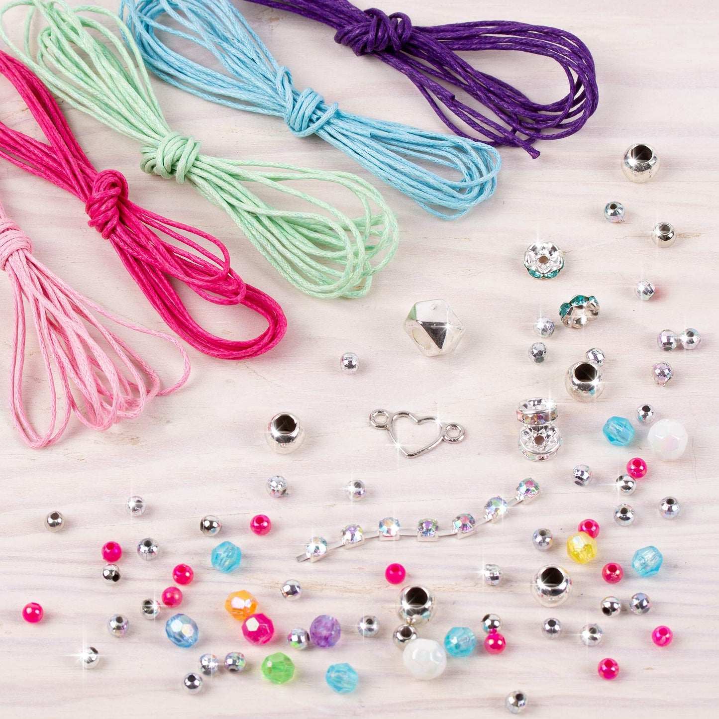 Make It Real: Rainbow Bling Bracelets Kit - Create 5 Unique Cord Charm Bracelets, 82 Pieces, Includes Play Tray, All-in-One, DIY Kit, Tweens & Girls