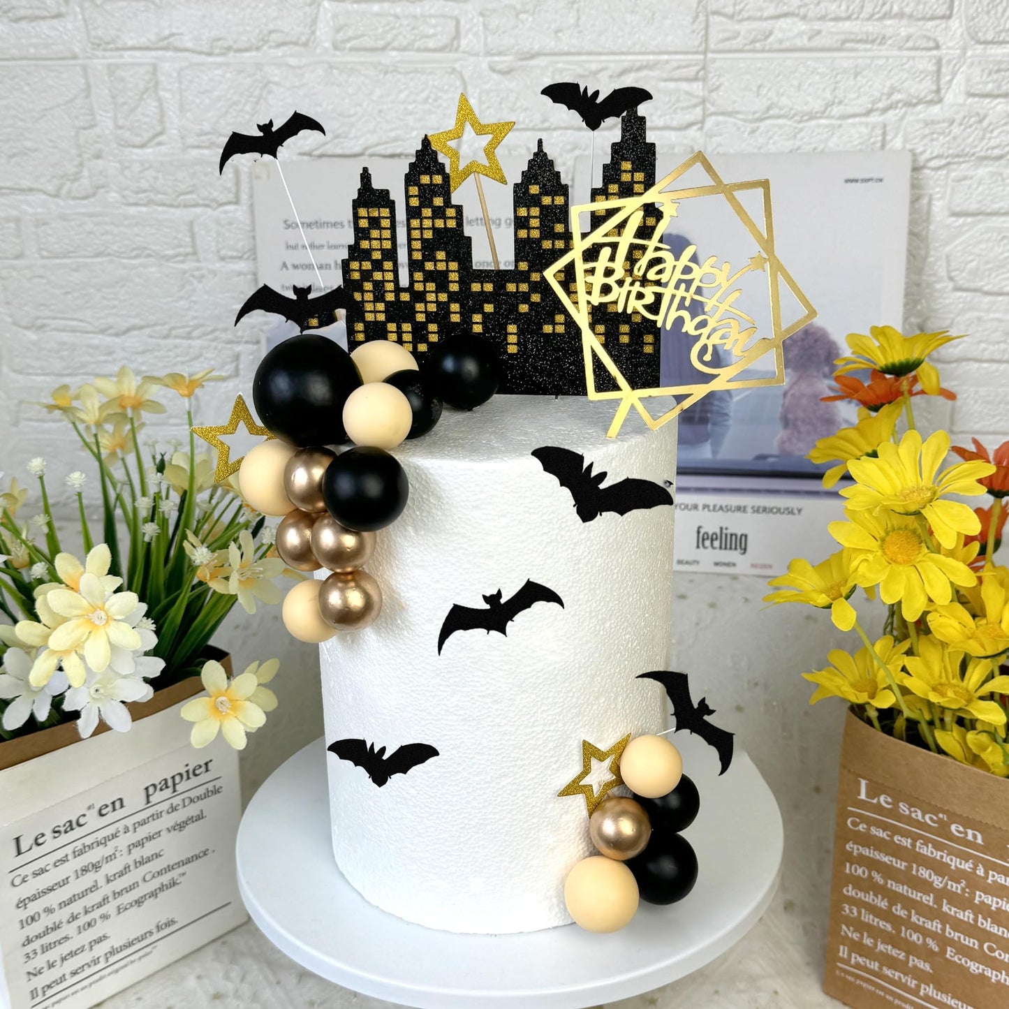 Bat Cake Topper Happy Birthday Cake Decorations for Bat Theme Birthday Halloween Supplies