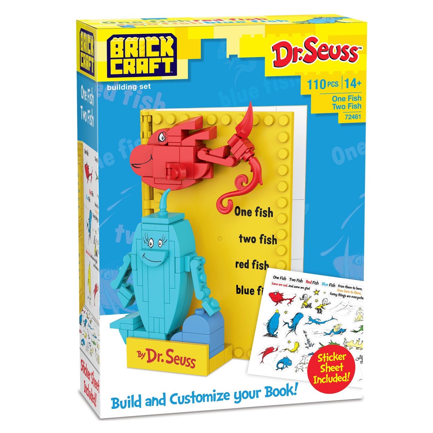 Brickcraft Dr. Seuss One Fish Two Fish Red Fish Blue Fish Building Set (110 Pieces) - Christmas for Kids & Adults, Book Display, Includes Sticker