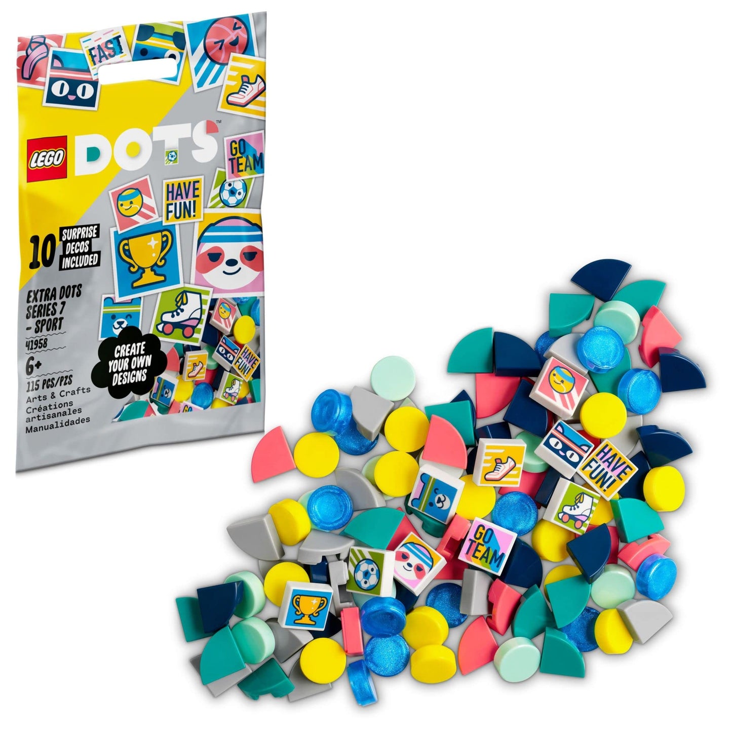 LEGO DOTS Extra DOTS Series 7 - Sport 41958 DIY Decoration Building Toy Set for Girls, Boys, and Kids Ages 6+; Accessories Kit to Customize Crafts