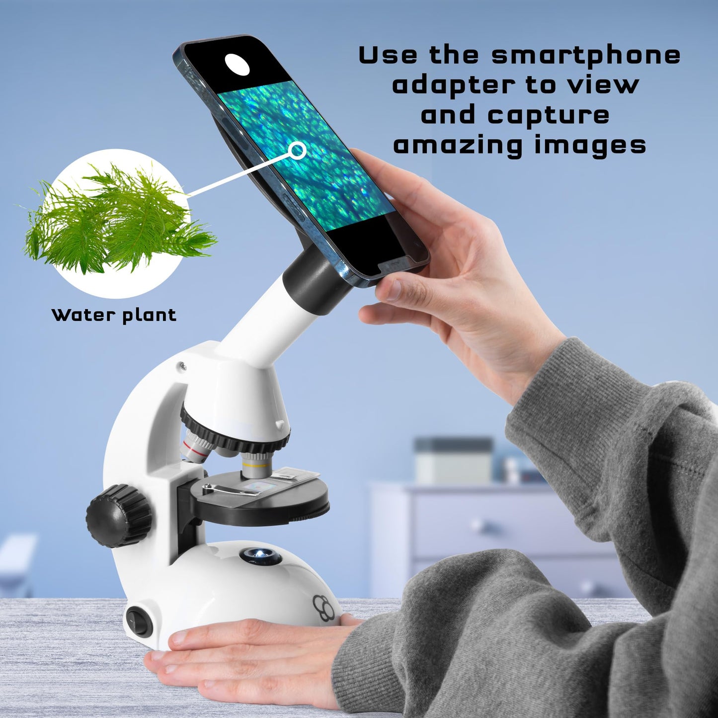 The Thames & Kosmos Microscope Essential STEM Tool with Smartphone Adapter to Capture & View Microscopic Images, Entry-Level Student Science Device