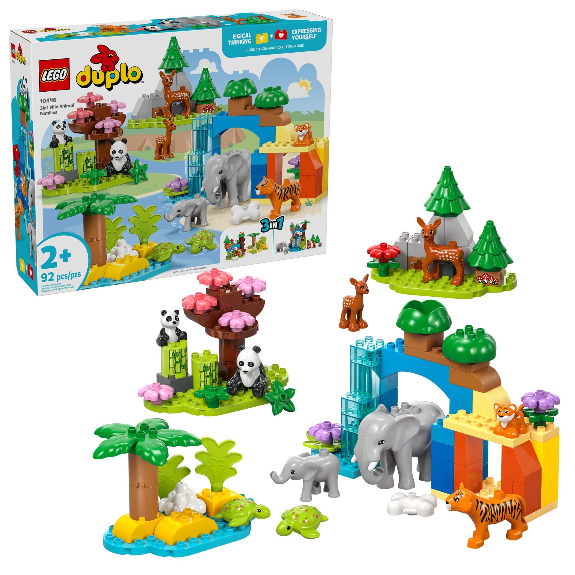 LEGO DUPLO Town 3 in 1 Wild Animal Families Building Toy Playset - Preschool Learning and Educational Toy for Toddlers, Boys and Girls, Ages 2+ -