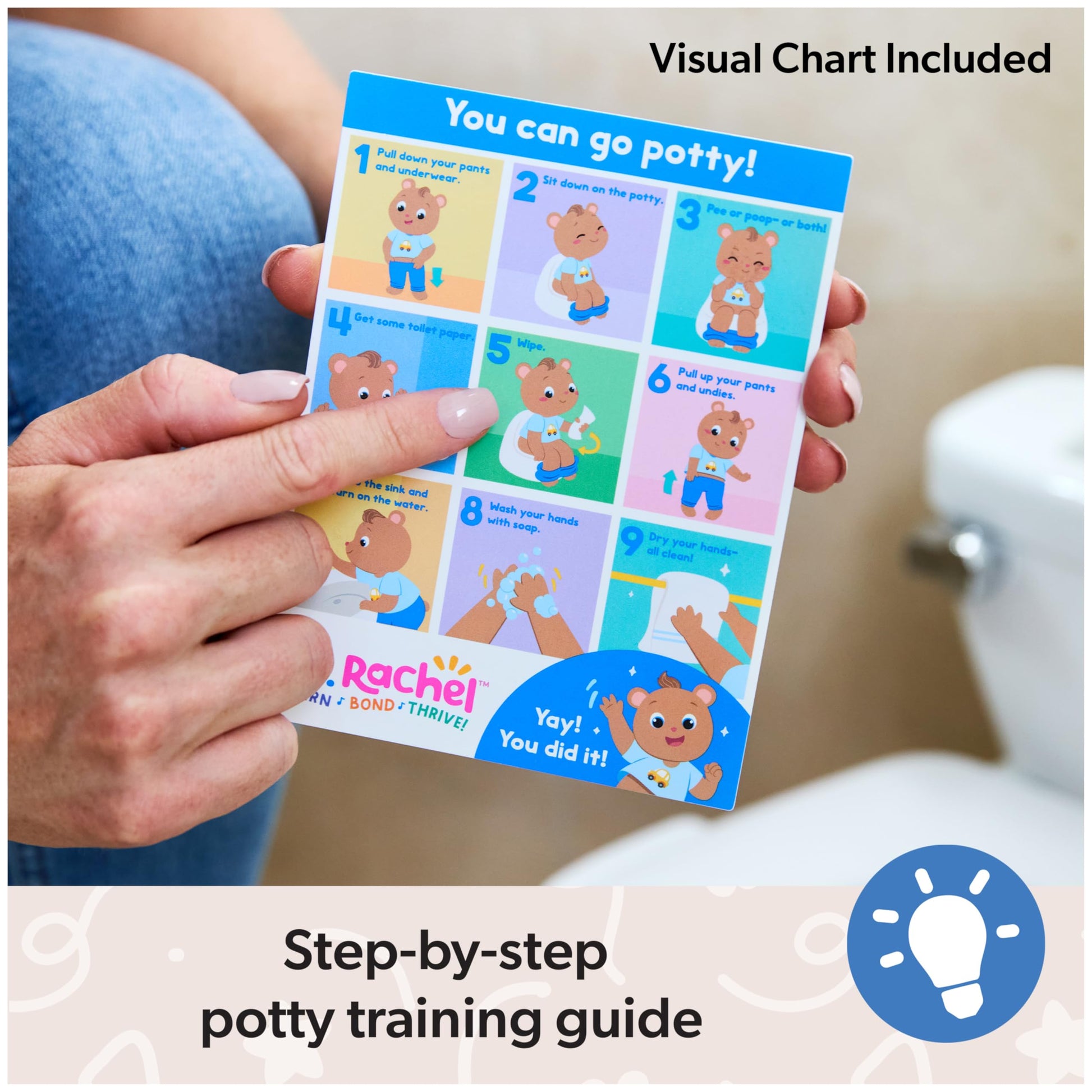 Ms. Rachel Potty Time with Bean, 11” Plush Teddy Bear with Play Toilet & Accessories, Toddler Toys for Girls & Boys for Ages 18 Months to 3+