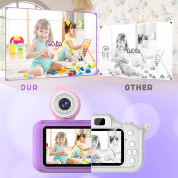 PURULU Kids Camera with 180° Flip-up Lens for Selfie & Video, HD Digital Video Cameras for Toddler with 32GB SD Card, Ideal for 3-8 Years Old Girls