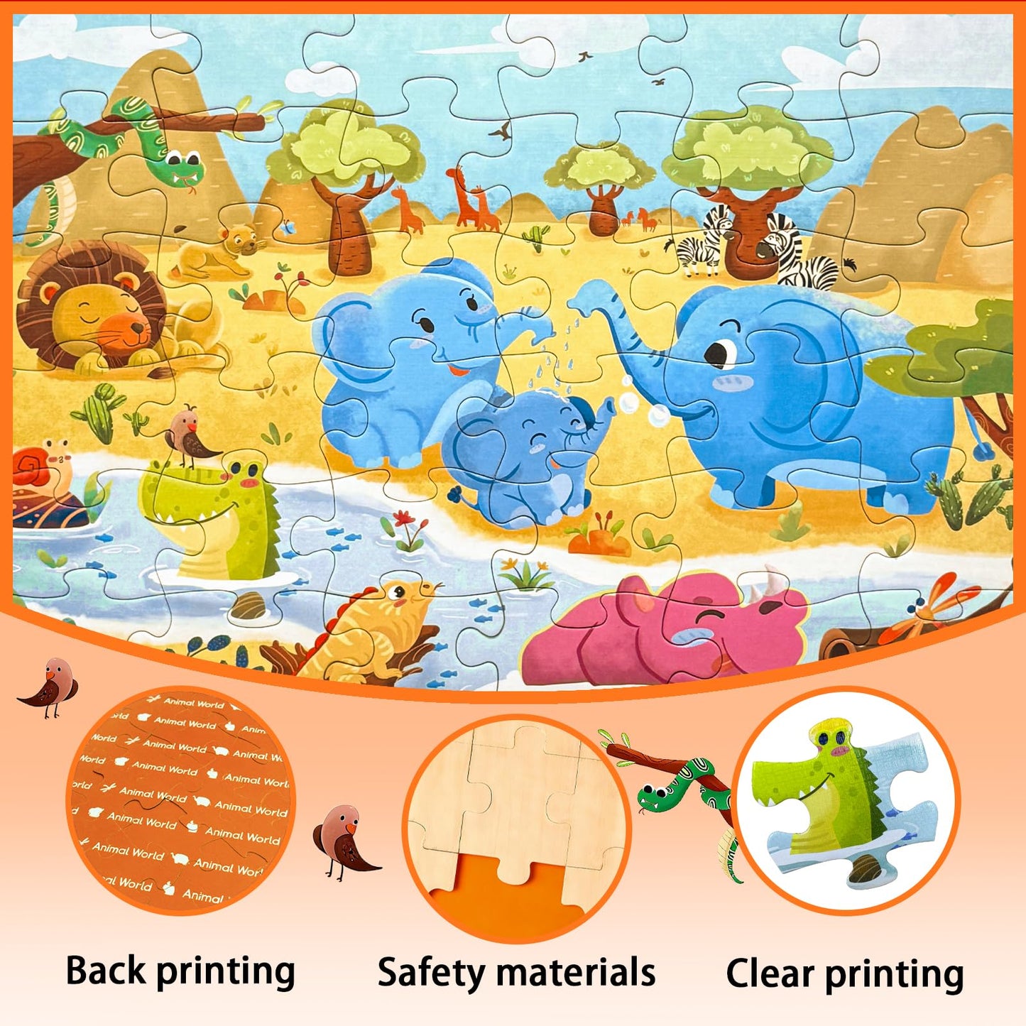 GIVEITALL Jigsaw Puzzle for Kids Ages 3-8 Year Old,36 Piece Elephant Puzzle