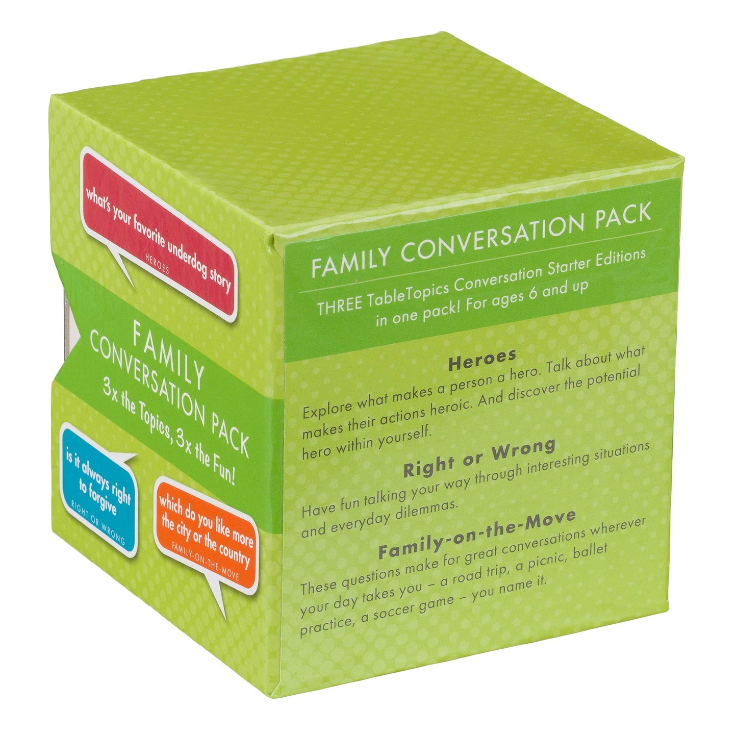 TableTopics Family Conversation Pack for Parent Child Connection, 120 Engaging Question Cards for Dinnertime, Car Rides, & Classrooms, Boxed Set of 3