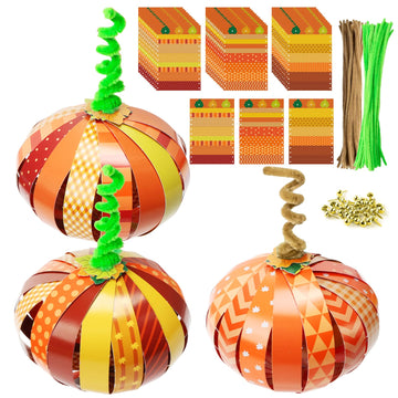 BLSUREFYX 36 PCS Paper Strip Pumpkin Craft Kit DIY Fall Thanksgiving Gratitude Pumpkin Craft Halloween Pumpkin Craft for Autumn Holiday Activities