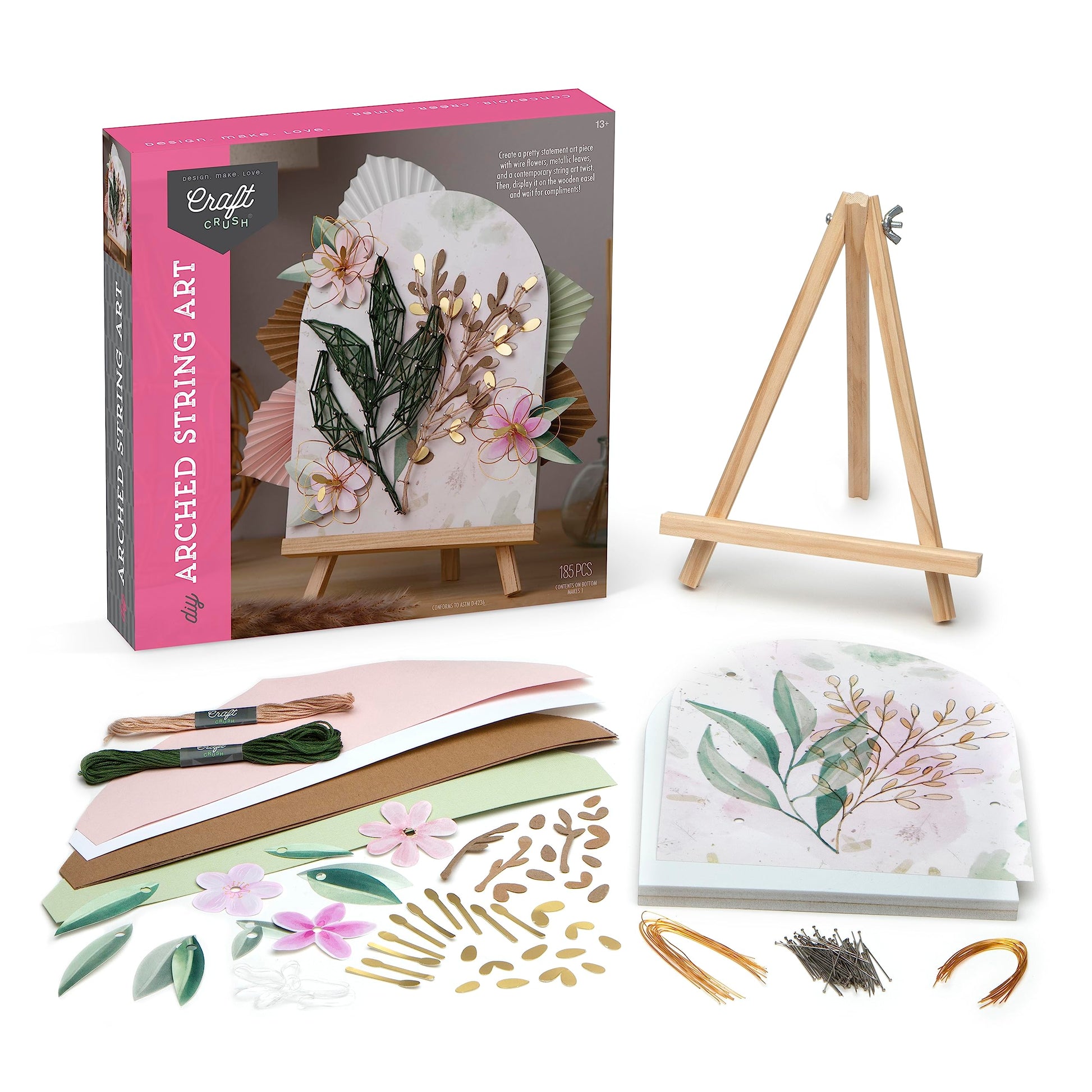 Craft Crush DIY String Art Craft Kit - Floral Interior Design DIY Activity for Teens & Adults - Complete String Art Kit with Embroidery Thread, Foam