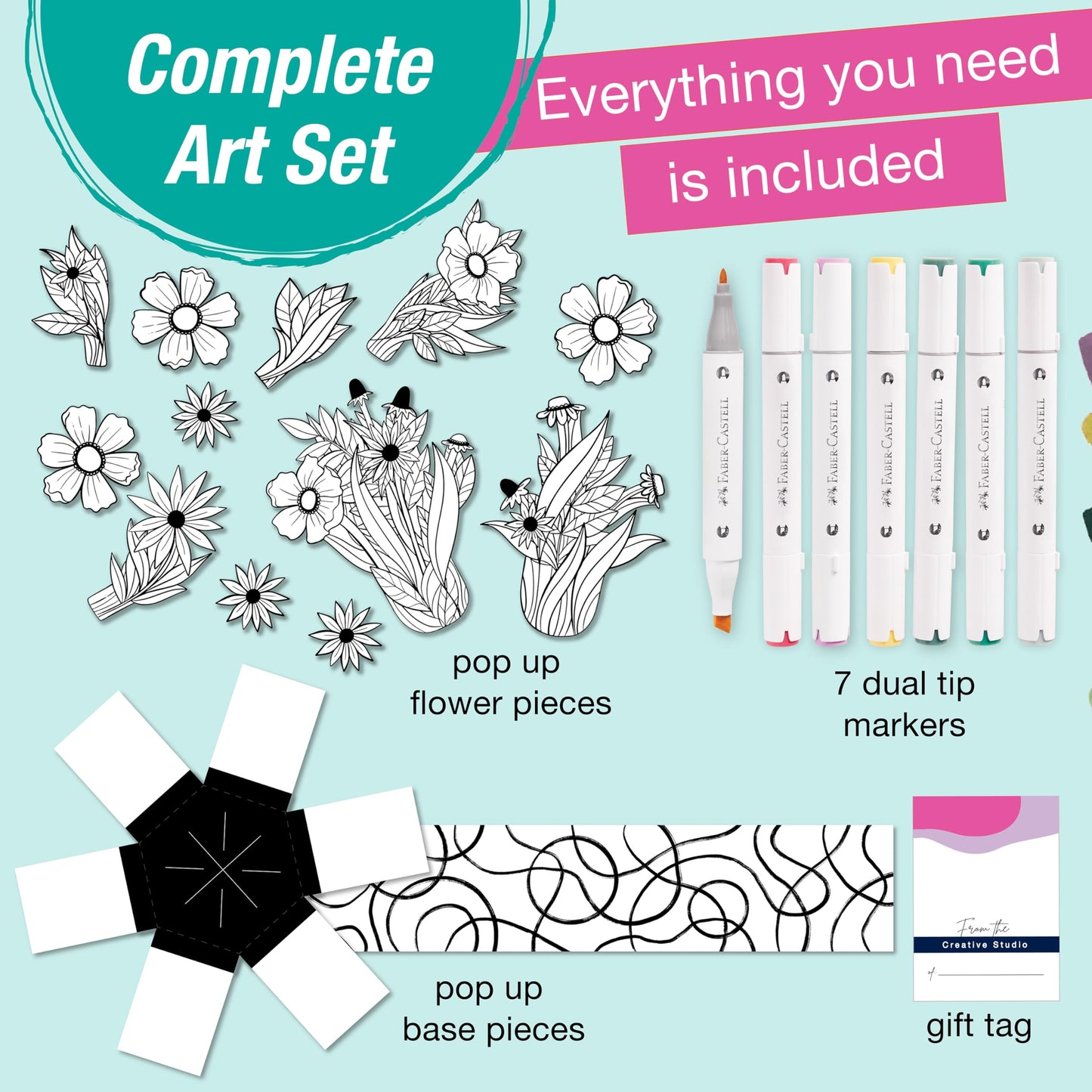 Faber-Castell Pop Up Coloring Bouquet: Wildflower - Crafts for Adults and Relaxation Gifts for Women | Craft Kits for Adults | Unique Gifts and DIY