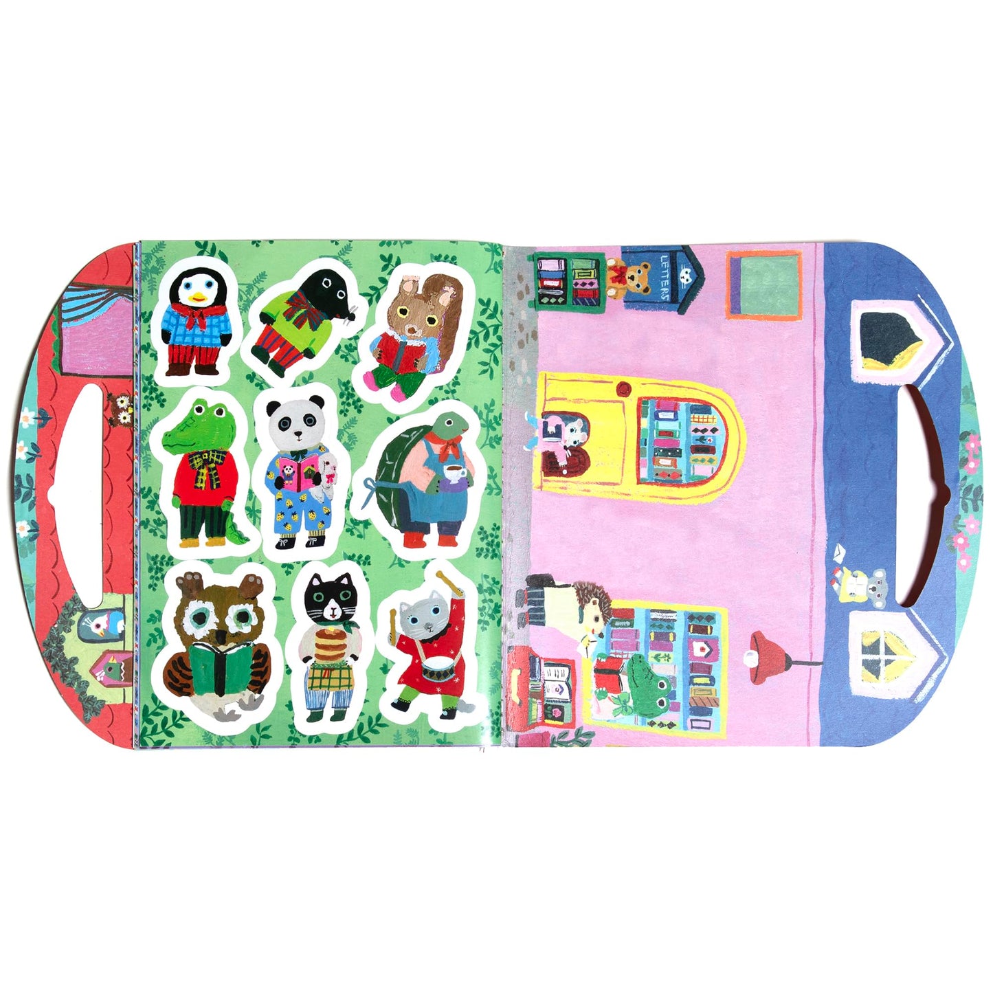 eeBoo Cat's Apartment Sticker Book - 200+ Whimsical Cat Stickers, 3 Sizes, 12 Page Book with Handle, Screen-Free Creative Play, Kids Ages 3+