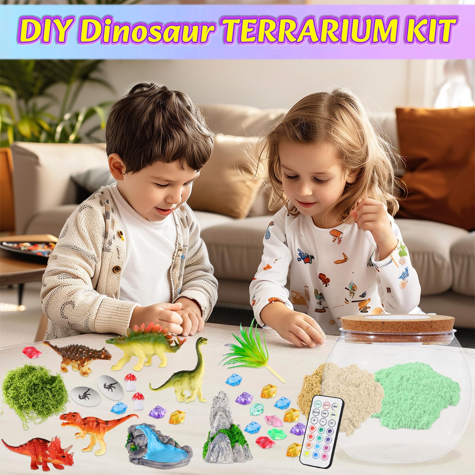 Gifmore Dinosaur Light Up Terrarium Kit for Boys Ages 4-12, DIY Dinosaur Crafts Toy Set, Birthday Presents for Kids Boys