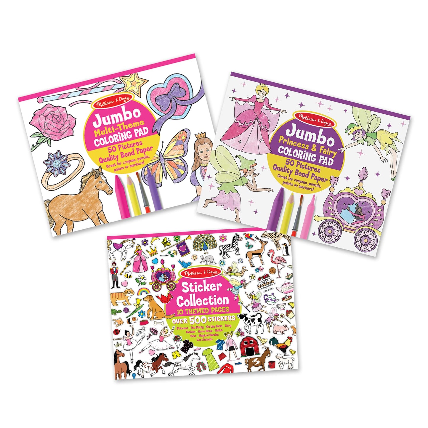 Melissa & Doug Sticker Collection and Coloring Pads Set: Princesses, Fairies, Animals, and More Kids Arts and Crafts, Sticker Books, Coloring Books