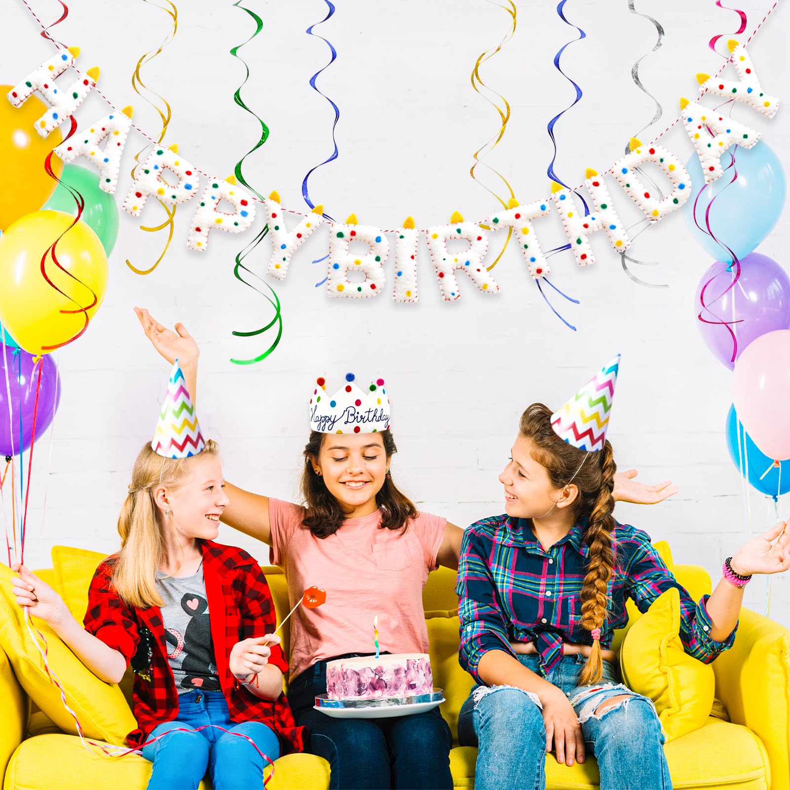 Pre-Strung Happy Birthday Banner Handmade Wool Felt HAPPY BIRTHDAY Garland, Reusable Rainbow Party Decorations,Personalized Holiday Sign for Kids